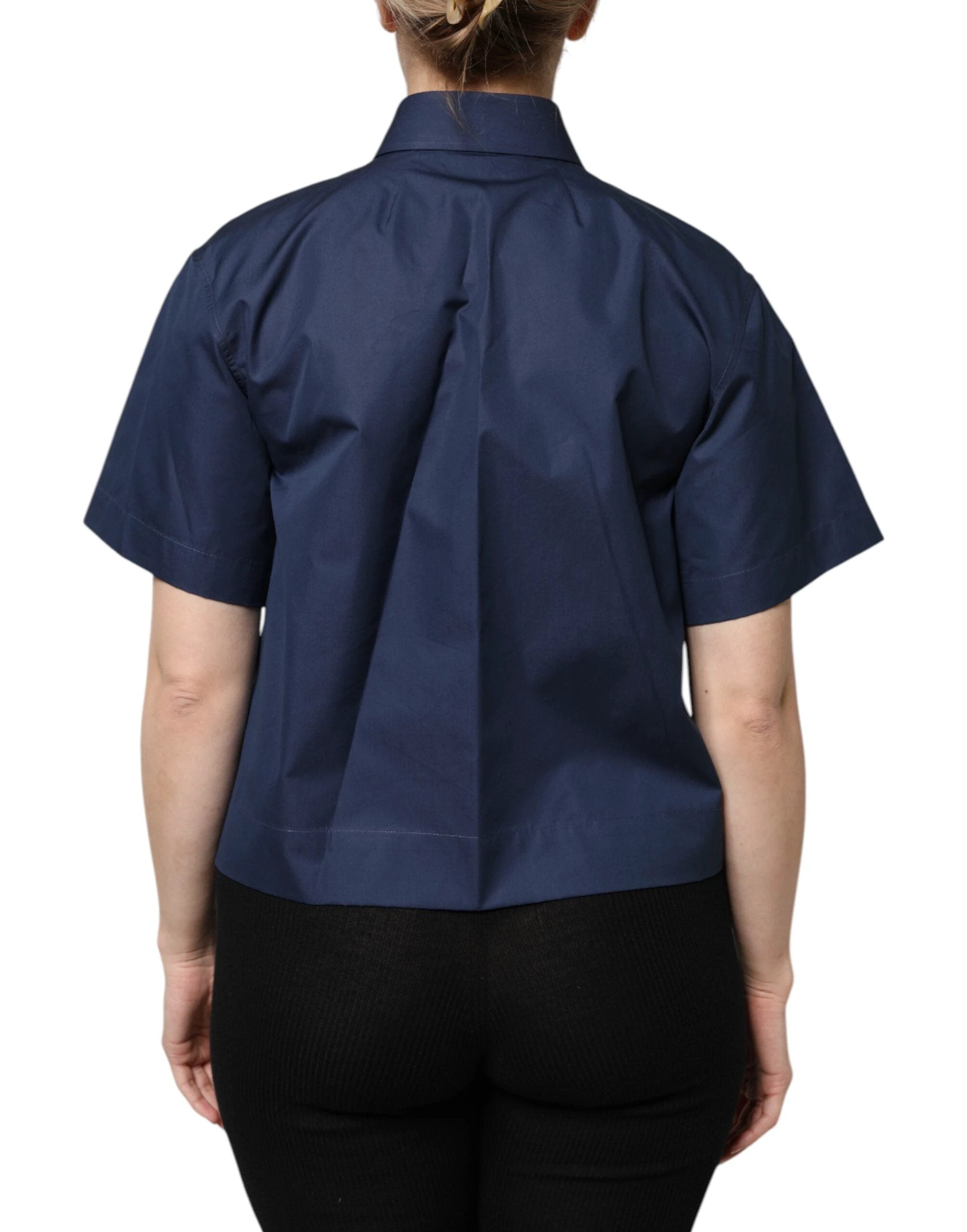 Dolce & Gabbana Blue Cotton Short Sleeves Button Down Top by Dolce & Gabbana