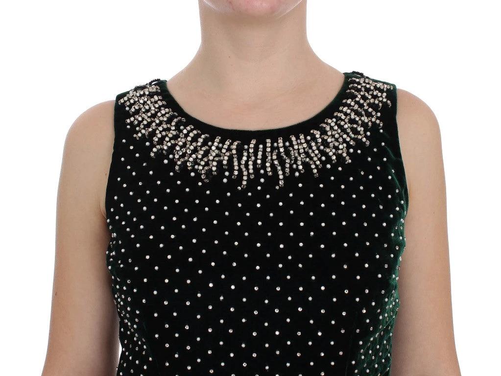 Dolce & Gabbana Green Velvet Crystal Long Maxi Dress by Dolce & Gabbana