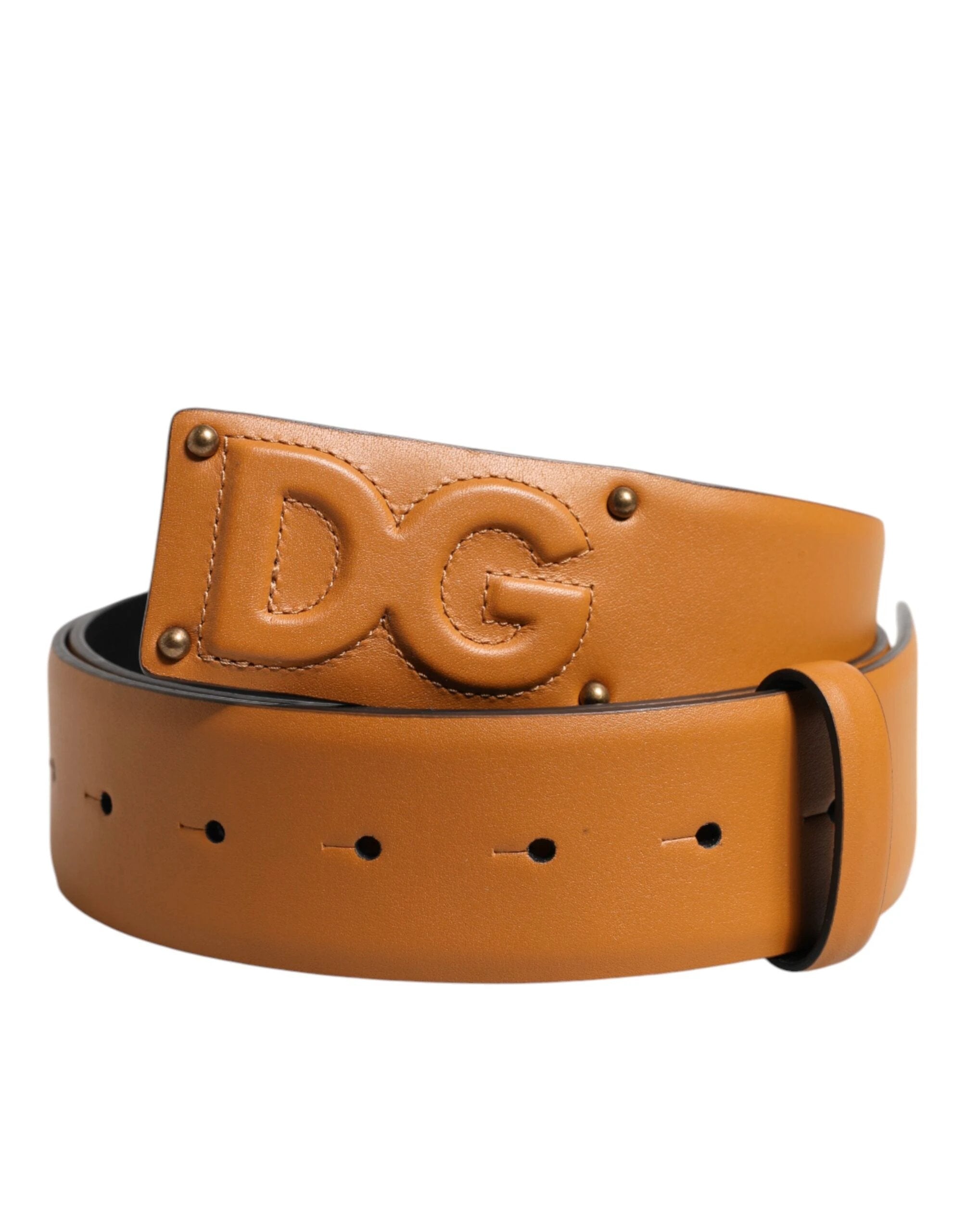 Dolce & Gabbana Brown Leather Buckle DG Logo Embossed Belt by Dolce & Gabbana