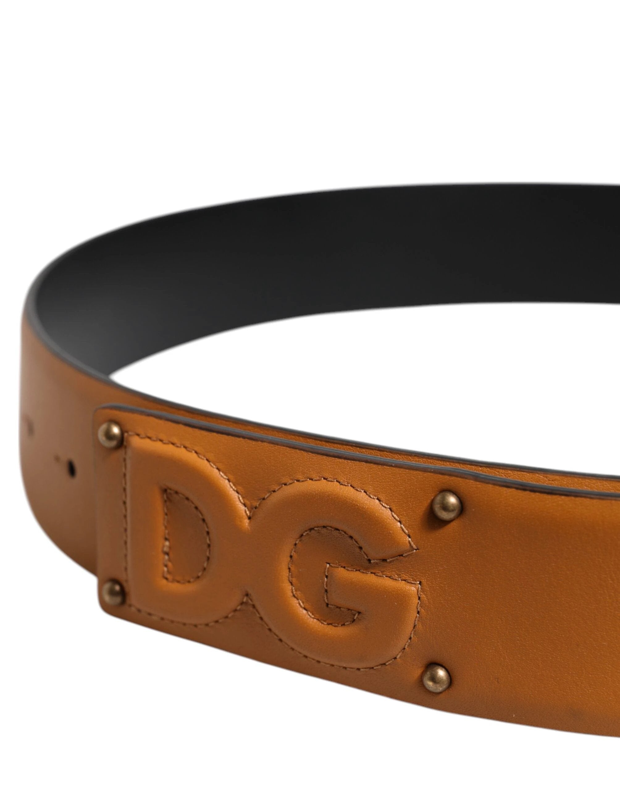 Dolce & Gabbana Brown Leather Buckle DG Logo Embossed Belt by Dolce & Gabbana