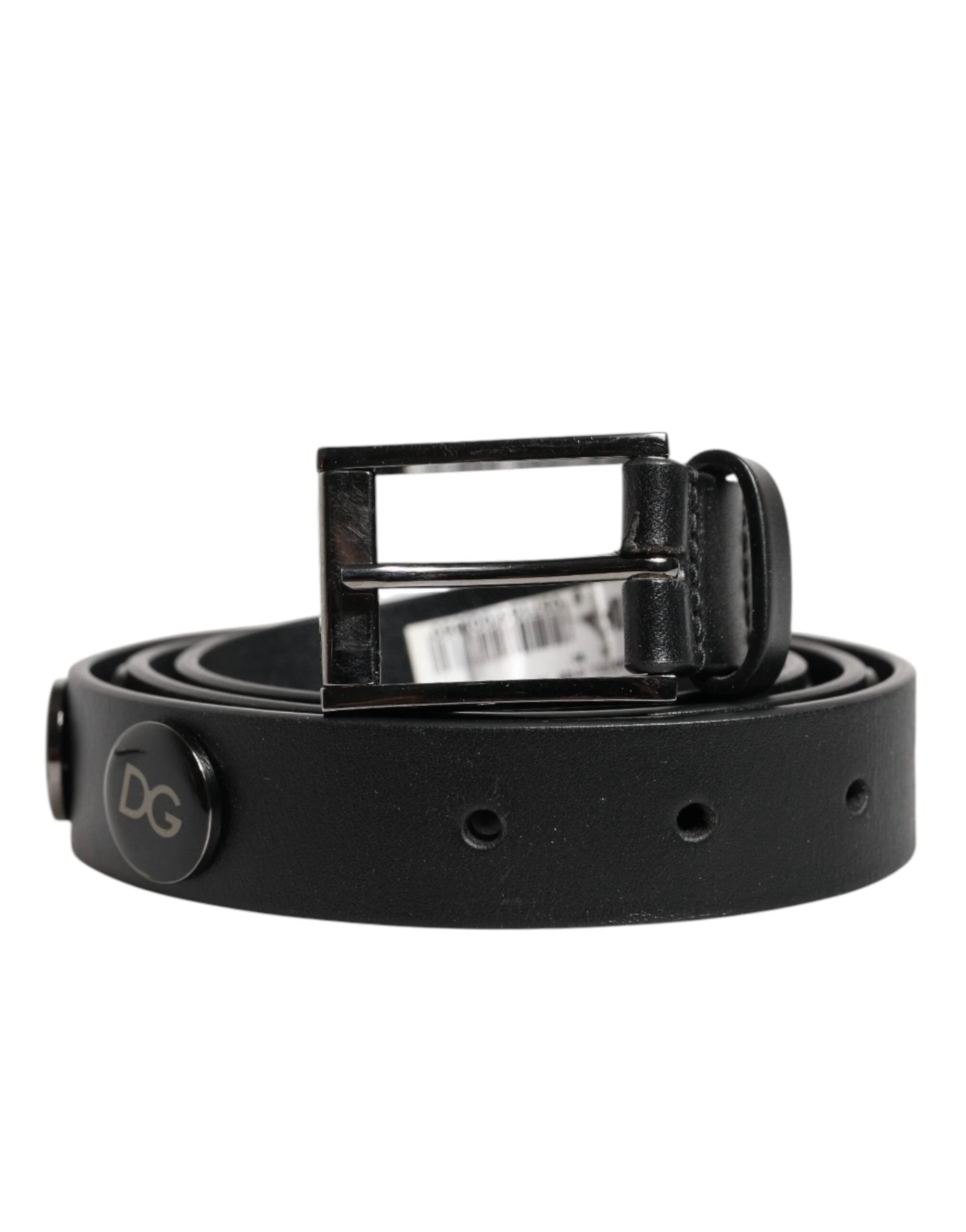 Dolce & Gabbana Black Luxury Leather DG Studs Buckle Belt by Dolce & Gabbana