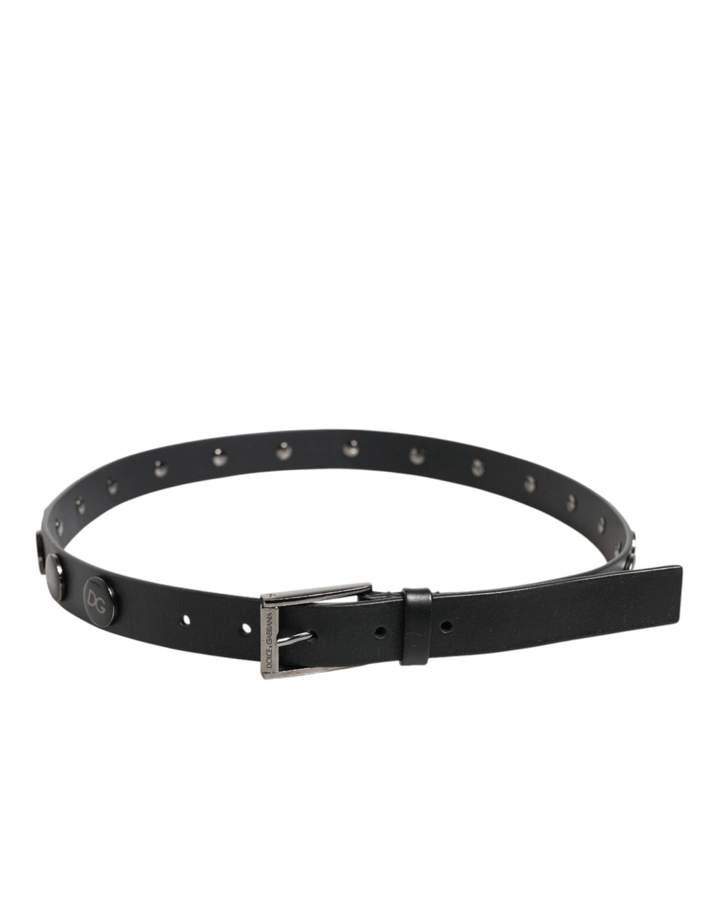 Dolce & Gabbana Black Luxury Leather DG Studs Buckle Belt by Dolce & Gabbana