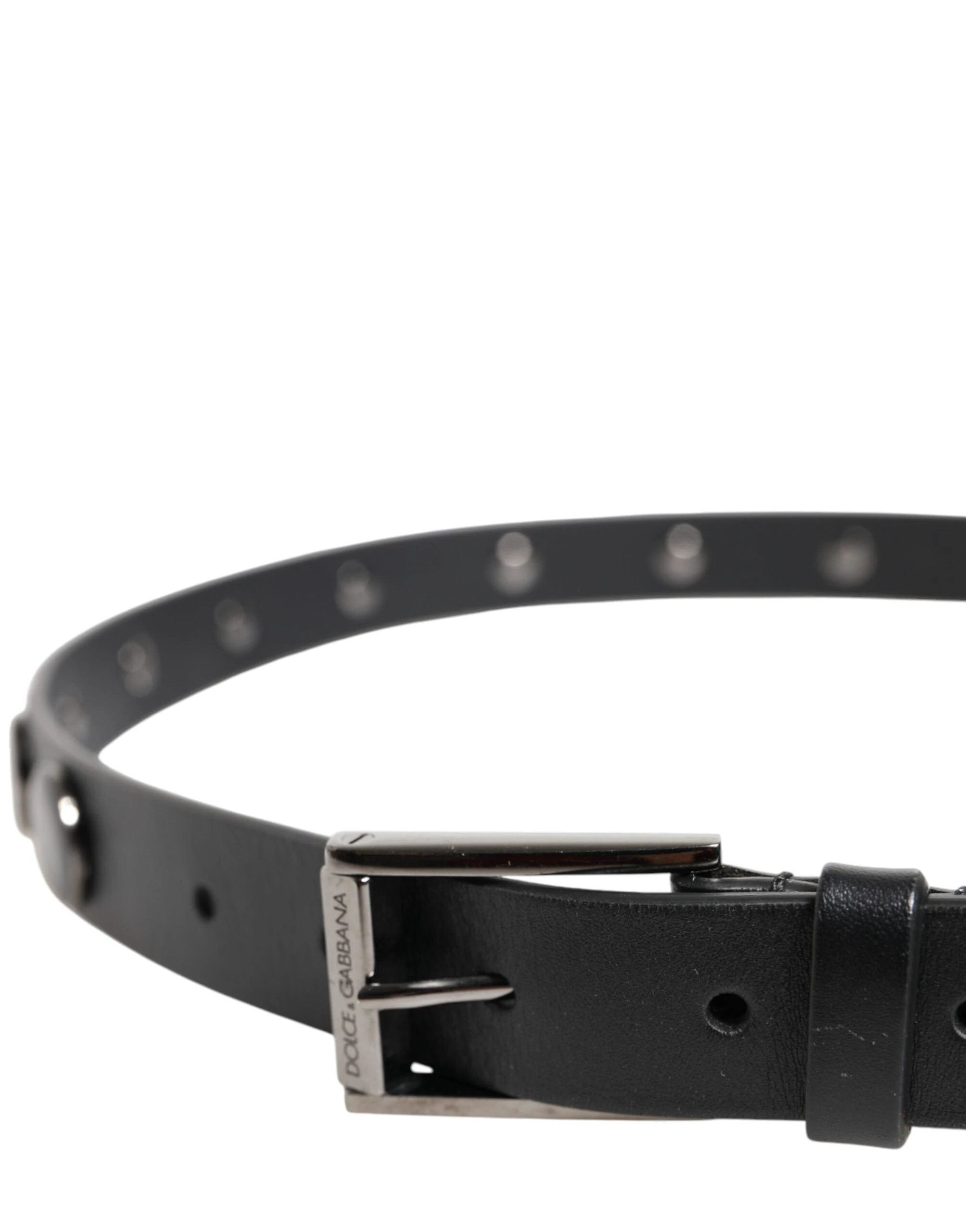Dolce & Gabbana Black Luxury Leather DG Studs Buckle Belt by Dolce & Gabbana