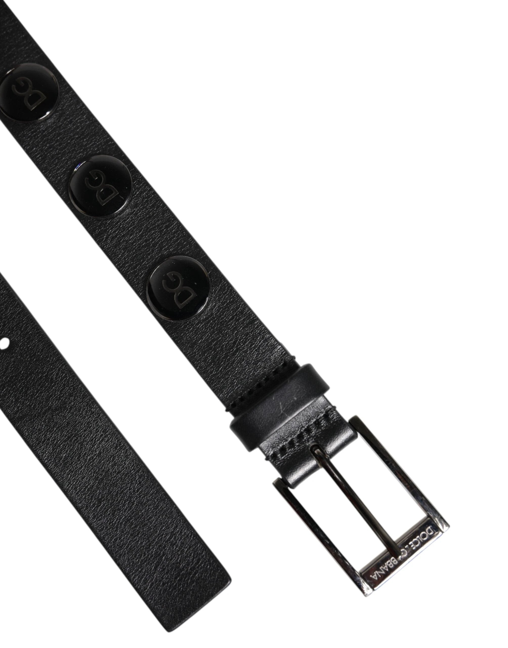 Dolce & Gabbana Black Luxury Leather DG Studs Buckle Belt by Dolce & Gabbana