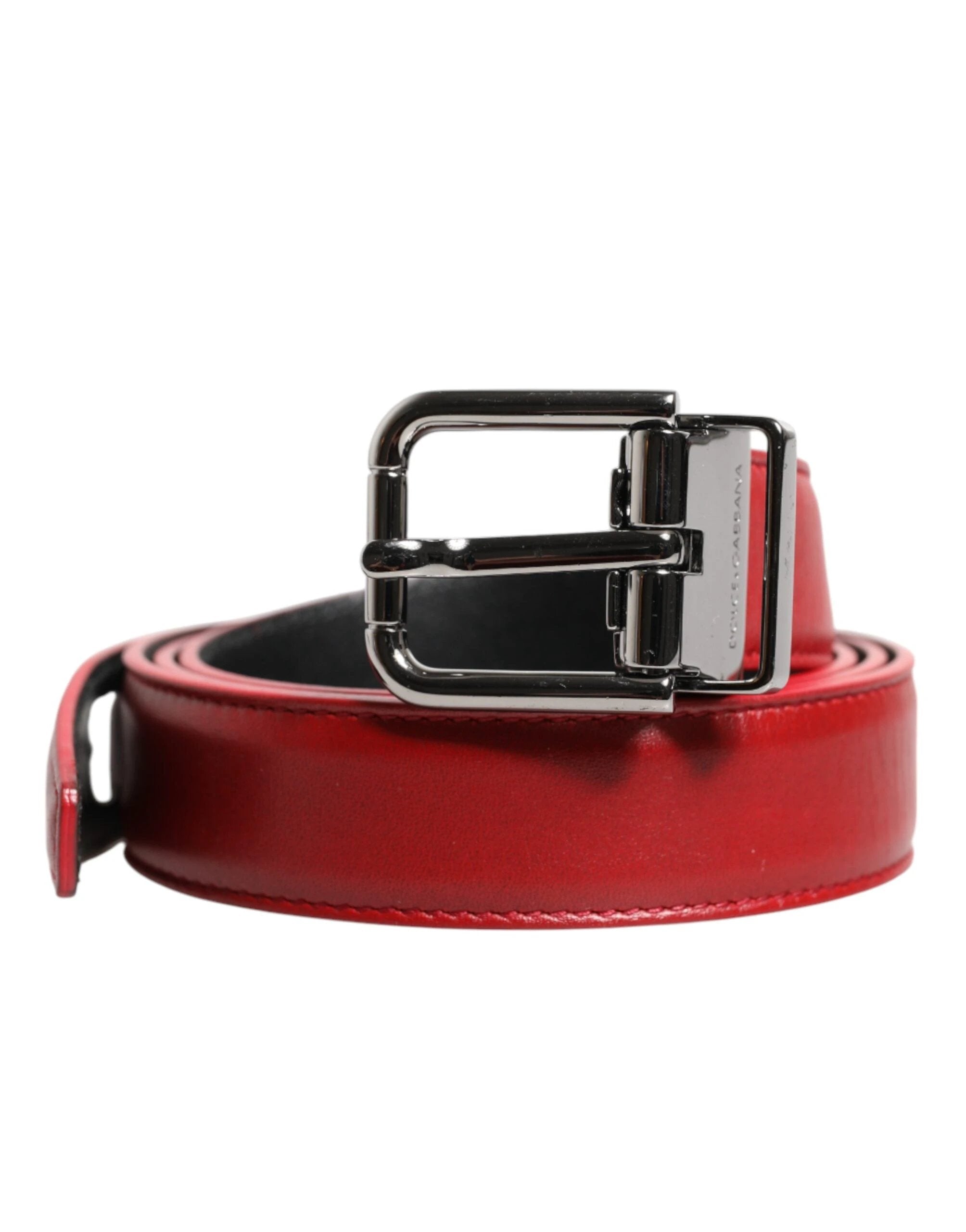 Dolce & Gabbana Red Leather Silver Tone Metal Buckle Belt by Dolce & Gabbana