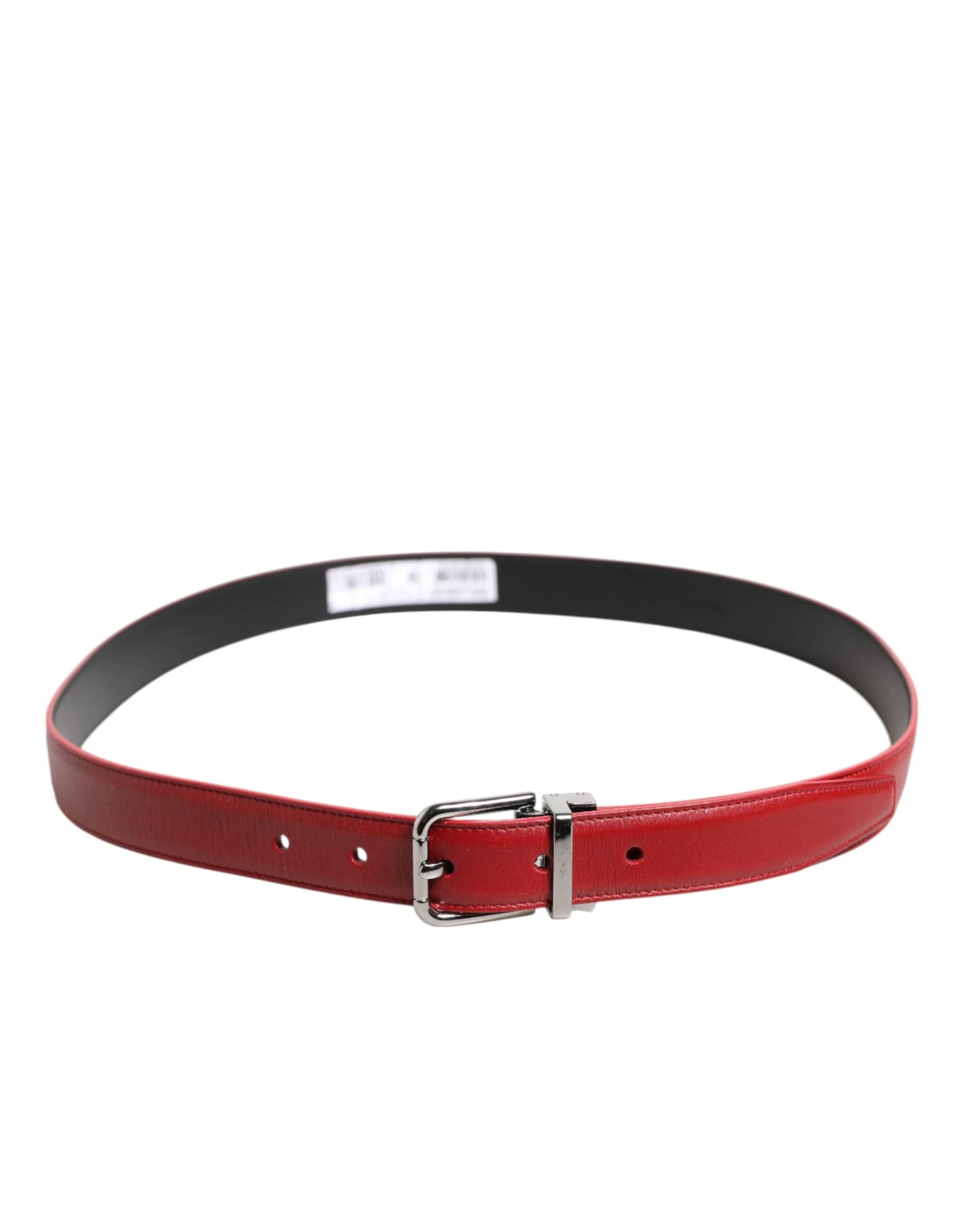 Dolce & Gabbana Red Leather Silver Tone Metal Buckle Belt by Dolce & Gabbana