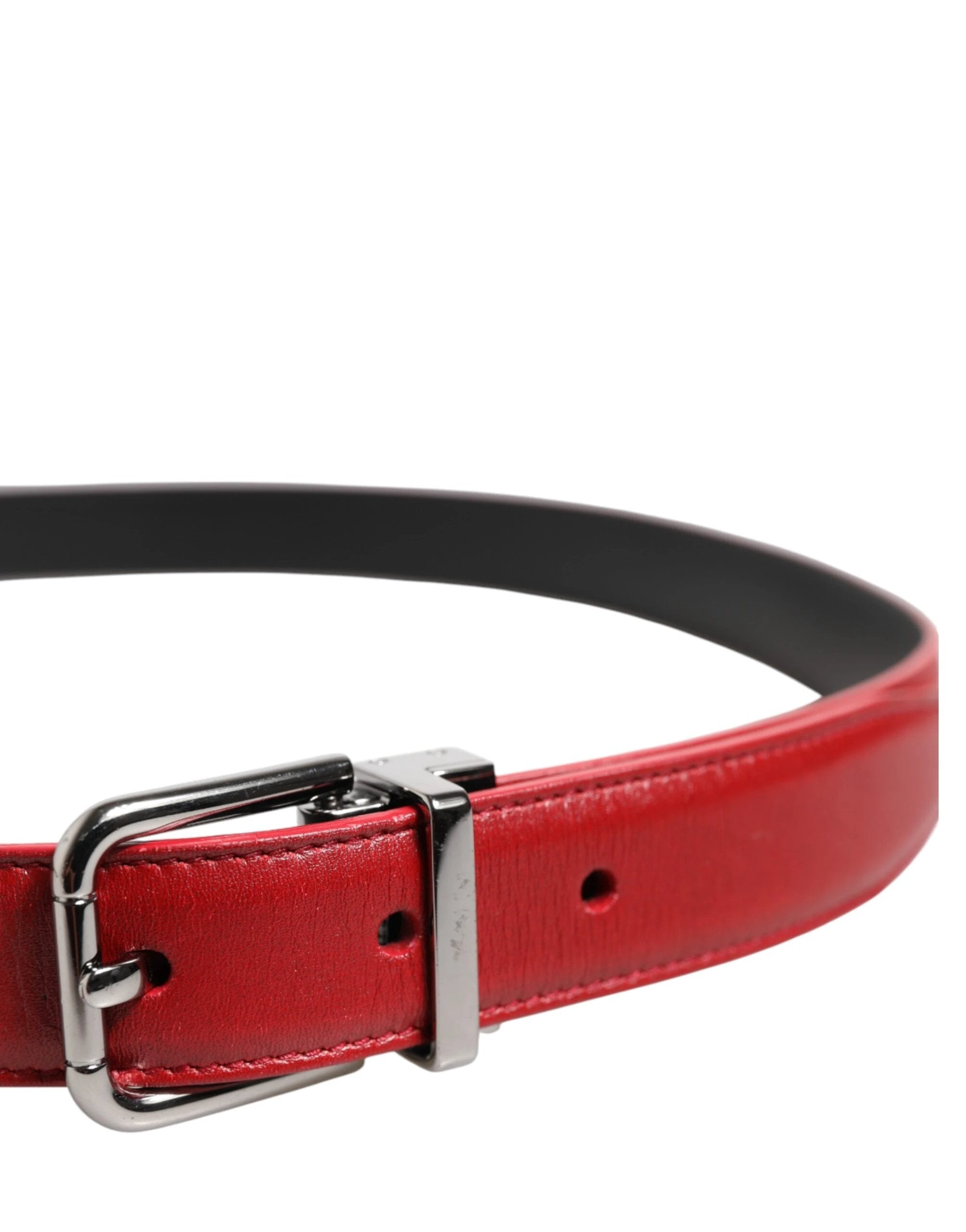 Dolce & Gabbana Red Leather Silver Tone Metal Buckle Belt by Dolce & Gabbana