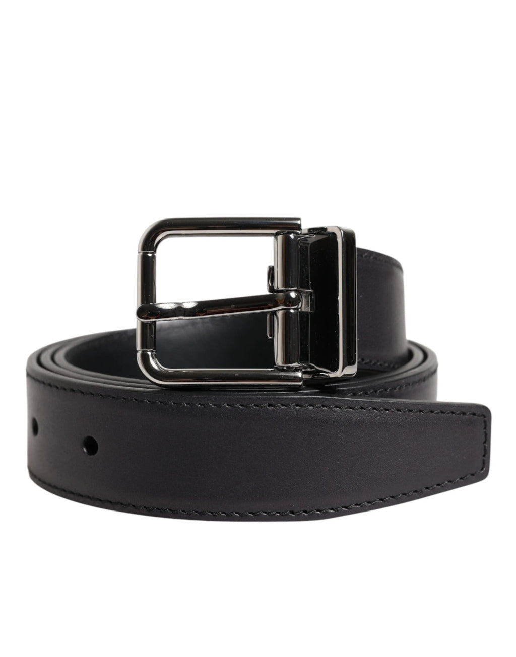 Dolce & Gabbana Black Classic Calf Leather Silver Buckle Belt by Dolce & Gabbana