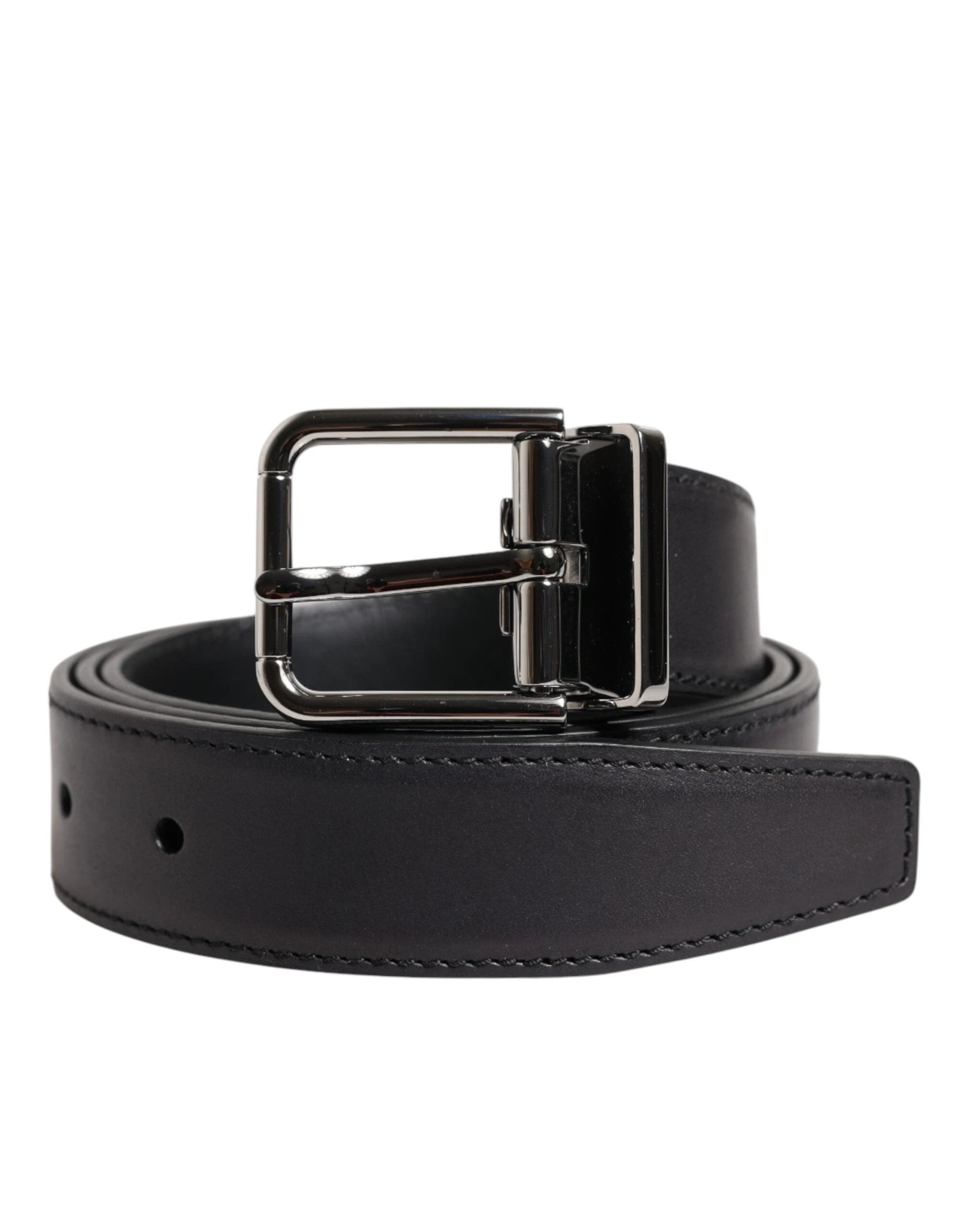 Dolce & Gabbana Black Classic Calf Leather Silver Buckle Belt by Dolce & Gabbana