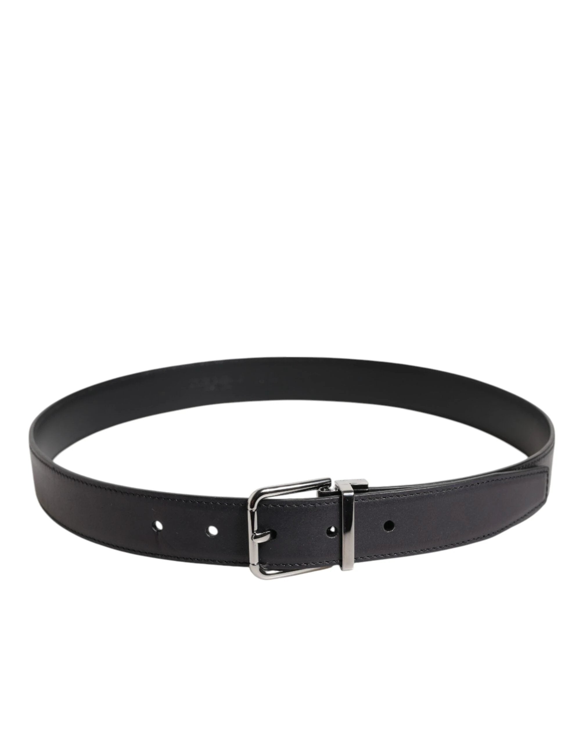 Dolce & Gabbana Black Classic Calf Leather Silver Buckle Belt by Dolce & Gabbana