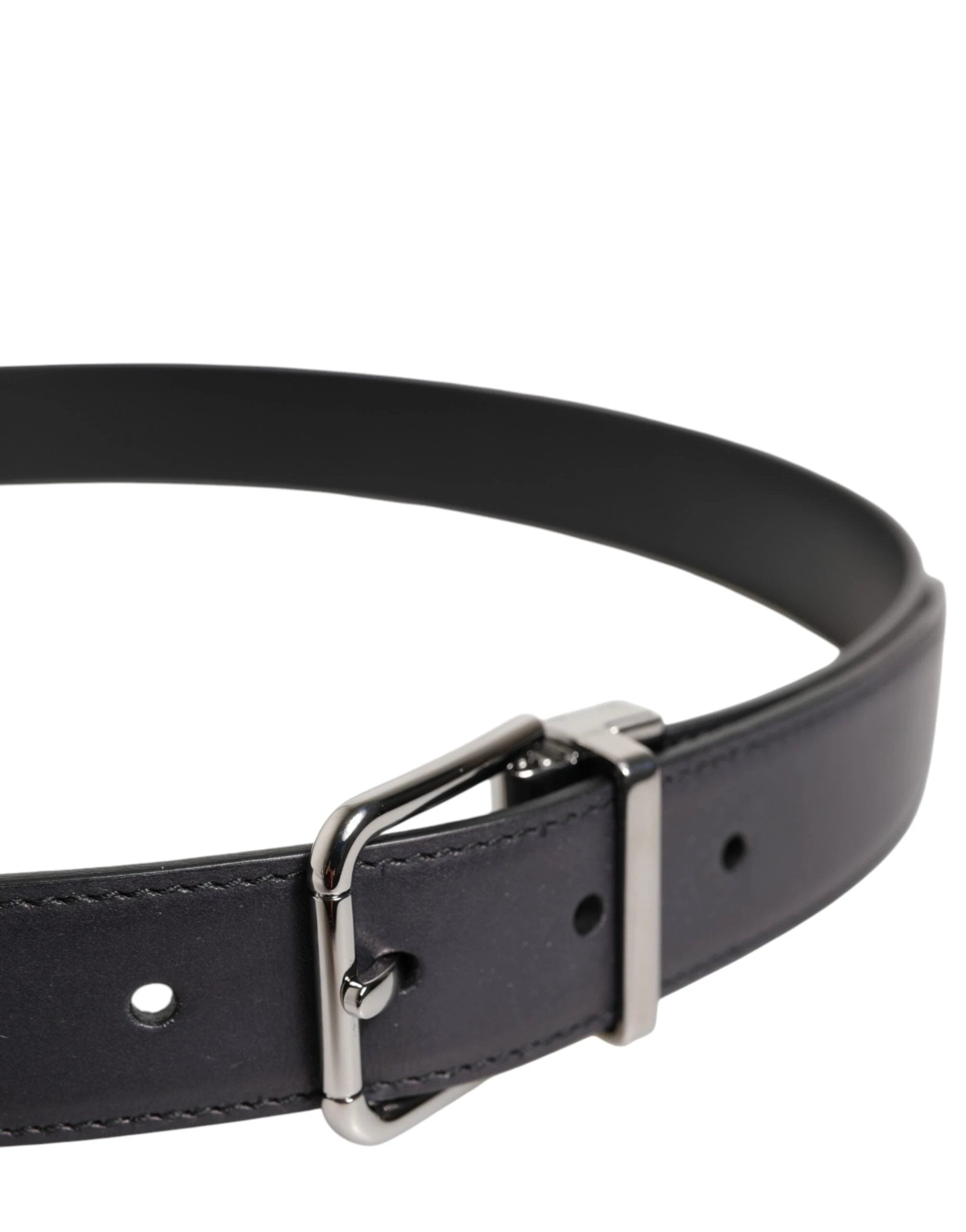 Dolce & Gabbana Black Classic Calf Leather Silver Buckle Belt by Dolce & Gabbana