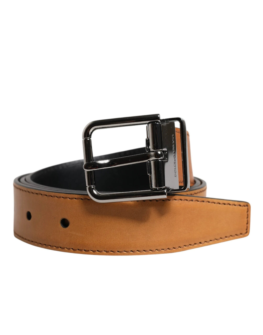 Dolce & Gabbana Brown Classic Calf Leather Silver Buckle Belt by Dolce & Gabbana