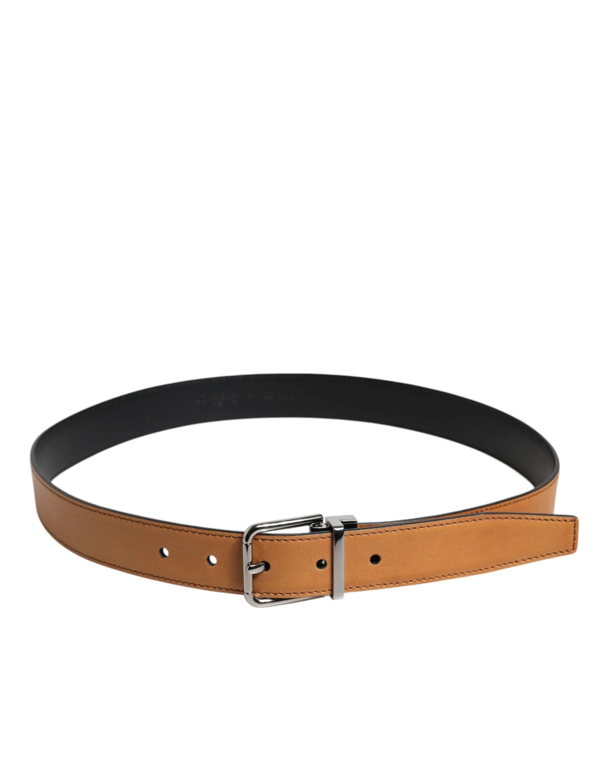 Dolce & Gabbana Brown Classic Calf Leather Silver Buckle Belt by Dolce & Gabbana