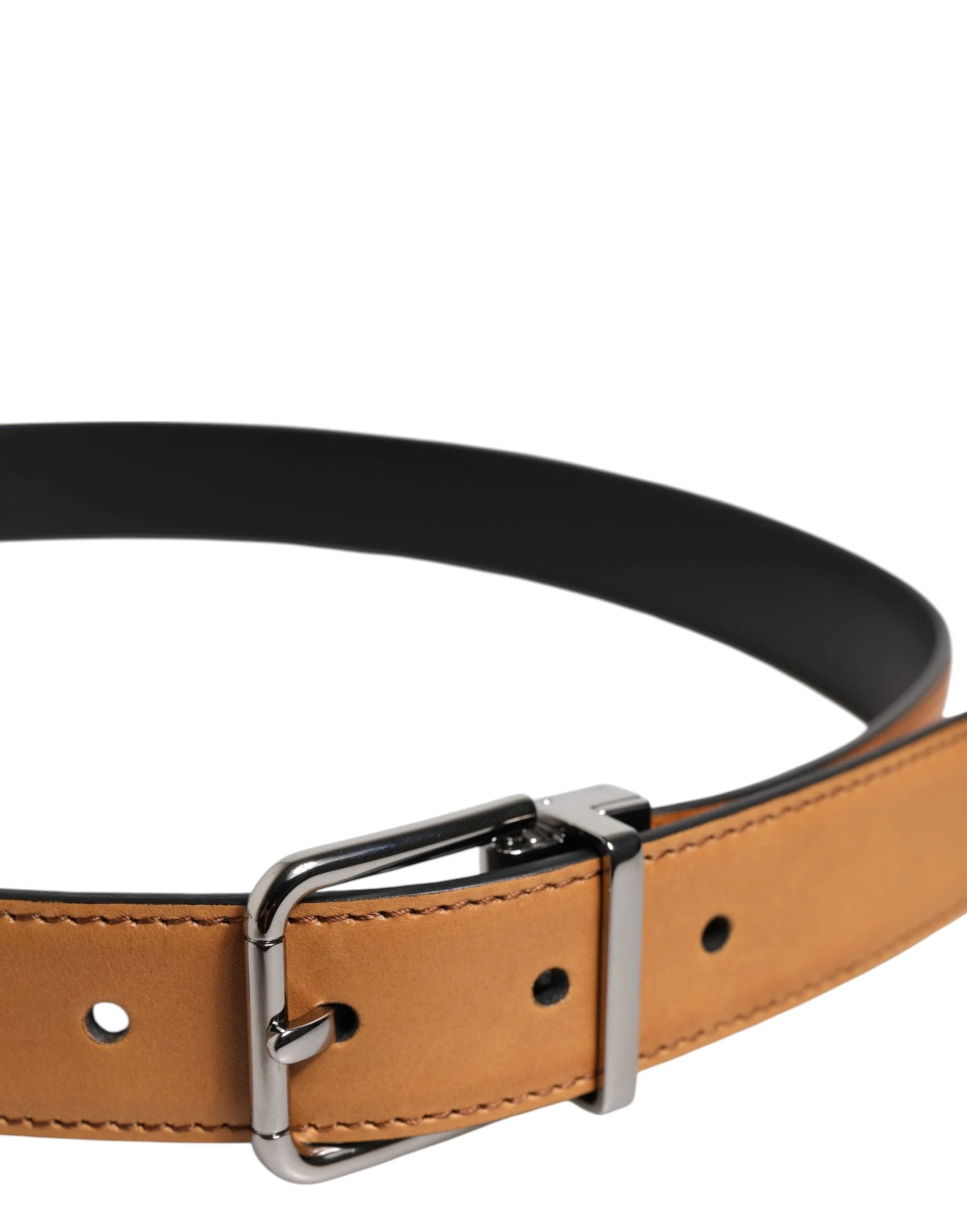 Dolce & Gabbana Brown Classic Calf Leather Silver Buckle Belt by Dolce & Gabbana