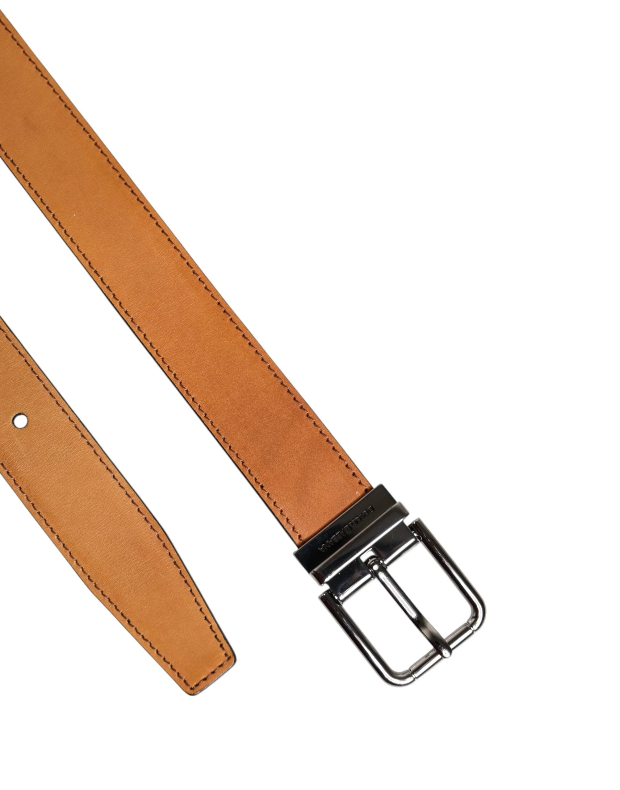 Dolce & Gabbana Brown Classic Calf Leather Silver Buckle Belt by Dolce & Gabbana