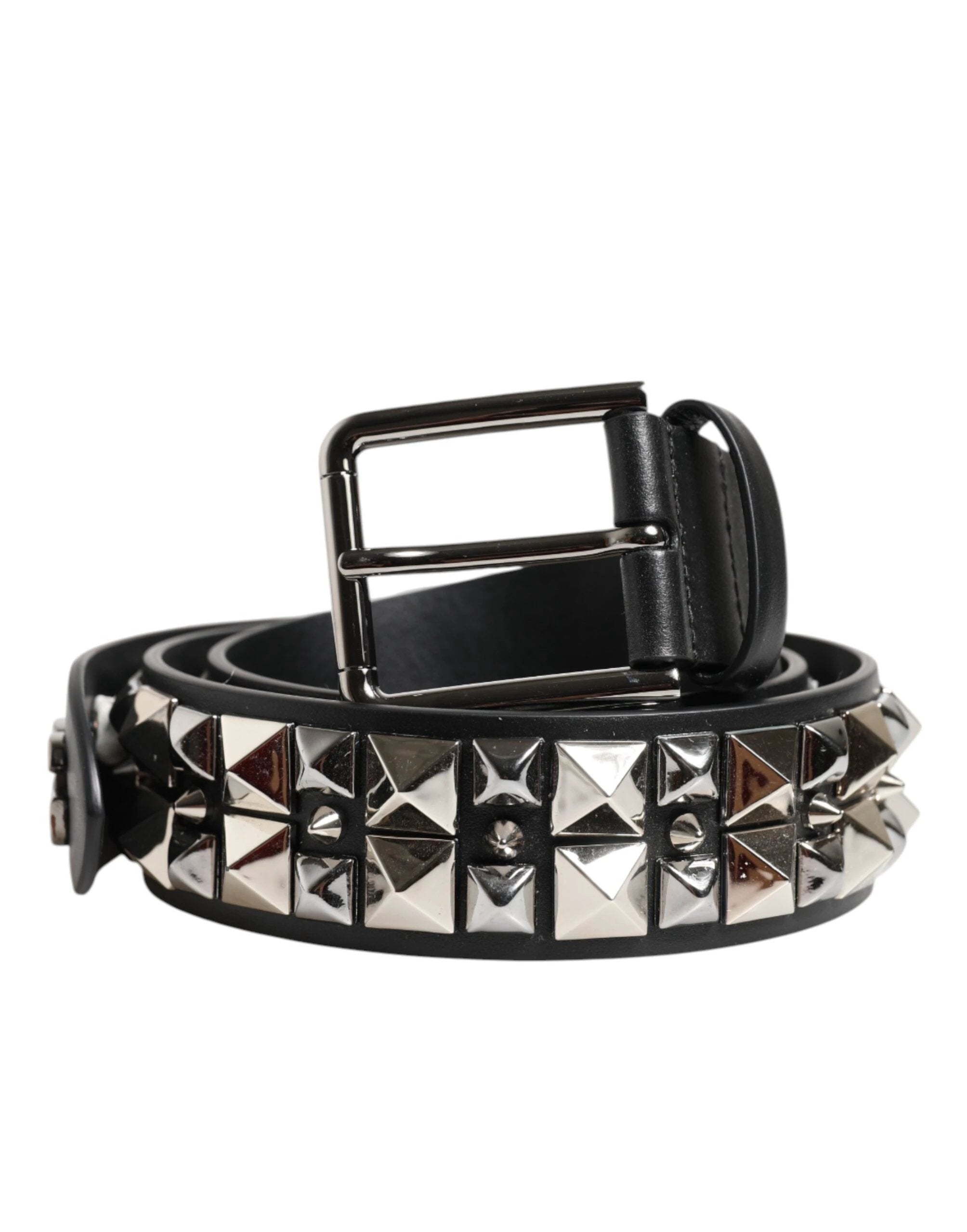 Dolce & Gabbana Black Calf Leather Studded Silver Buckle Belt by Dolce & Gabbana