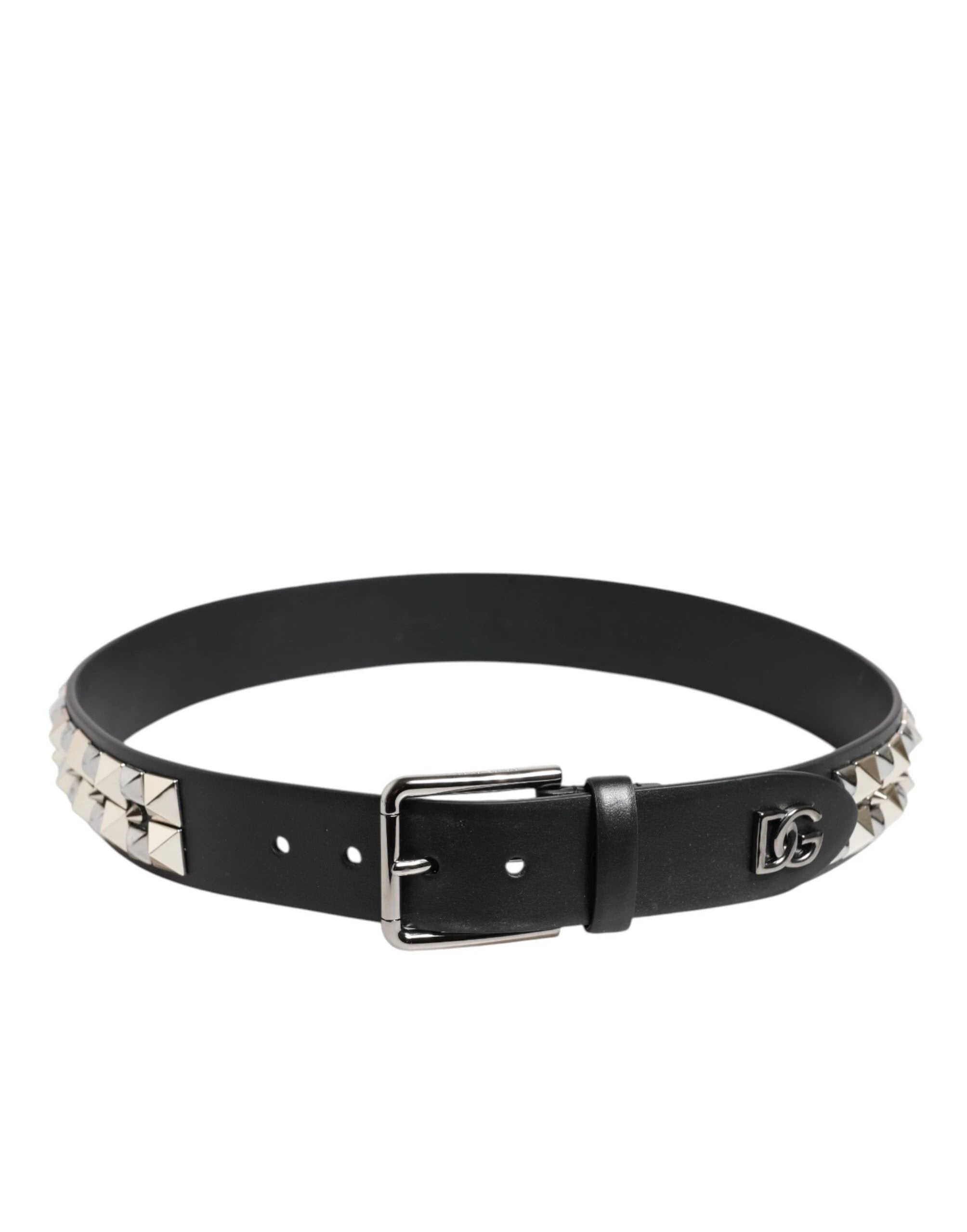 Dolce & Gabbana Black Calf Leather Studded Silver Buckle Belt by Dolce & Gabbana