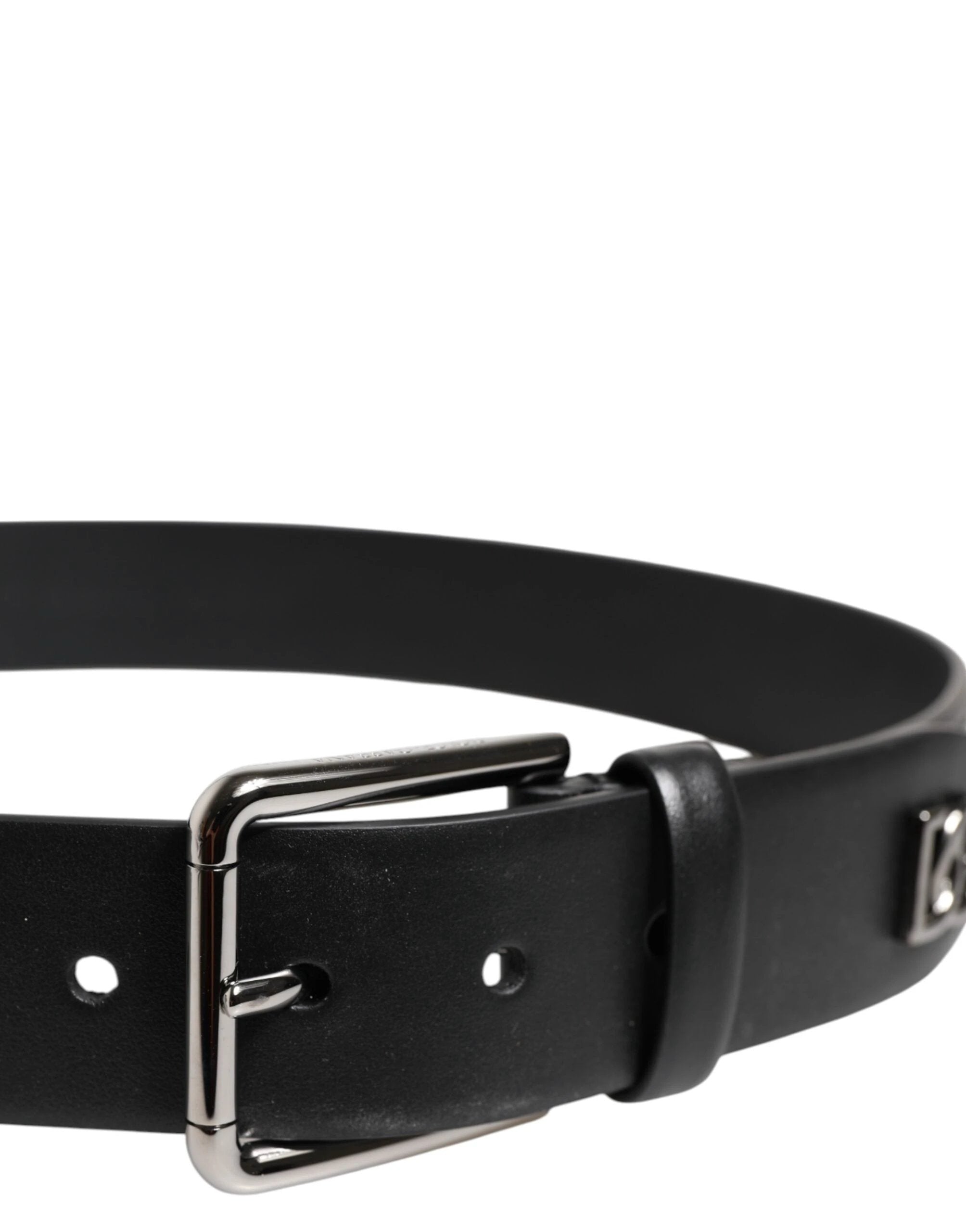 Dolce & Gabbana Black Calf Leather Studded Silver Buckle Belt by Dolce & Gabbana