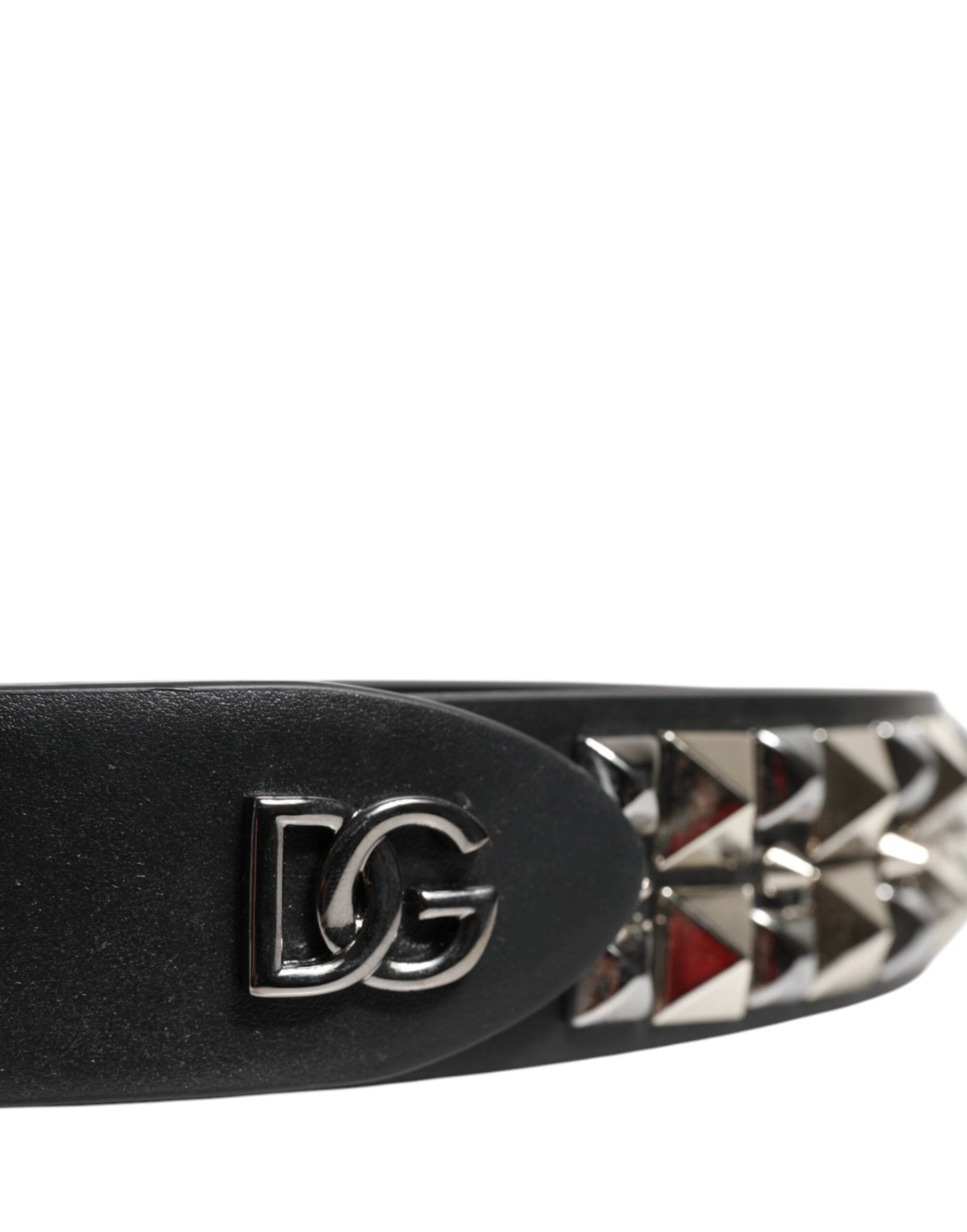 Dolce & Gabbana Black Calf Leather Studded Silver Buckle Belt by Dolce & Gabbana