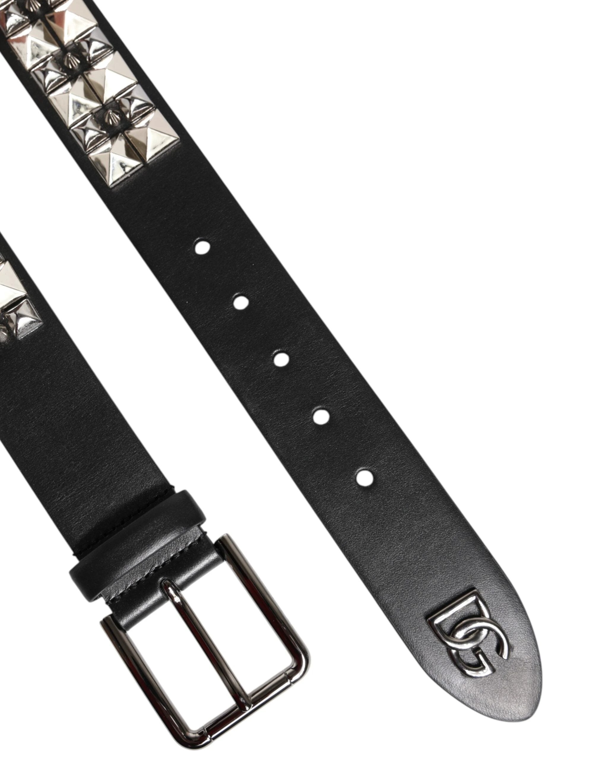 Dolce & Gabbana Black Calf Leather Studded Silver Buckle Belt by Dolce & Gabbana