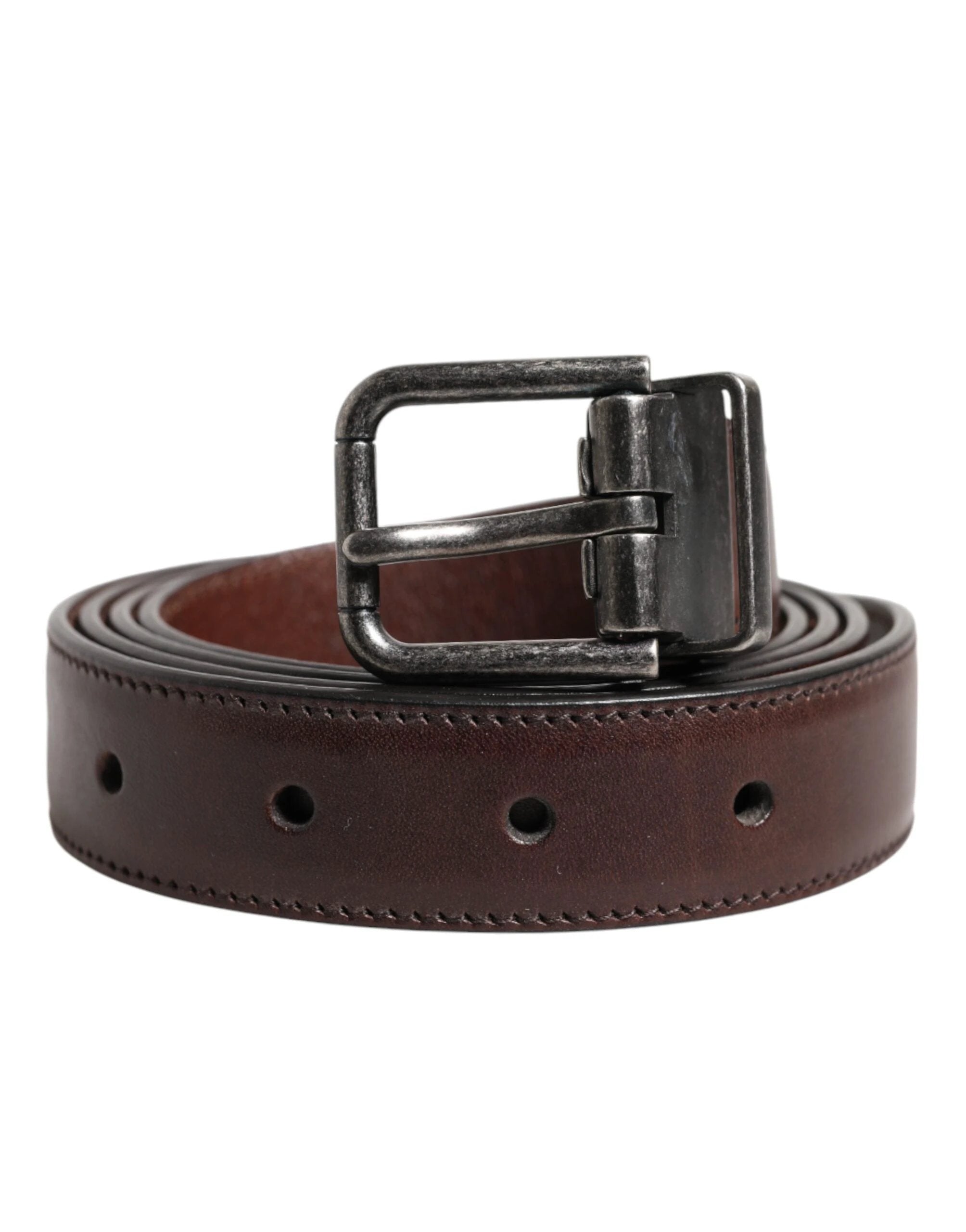 Dolce & Gabbana Brown Classic Calf Leather Metal Buckle Belt by Dolce & Gabbana