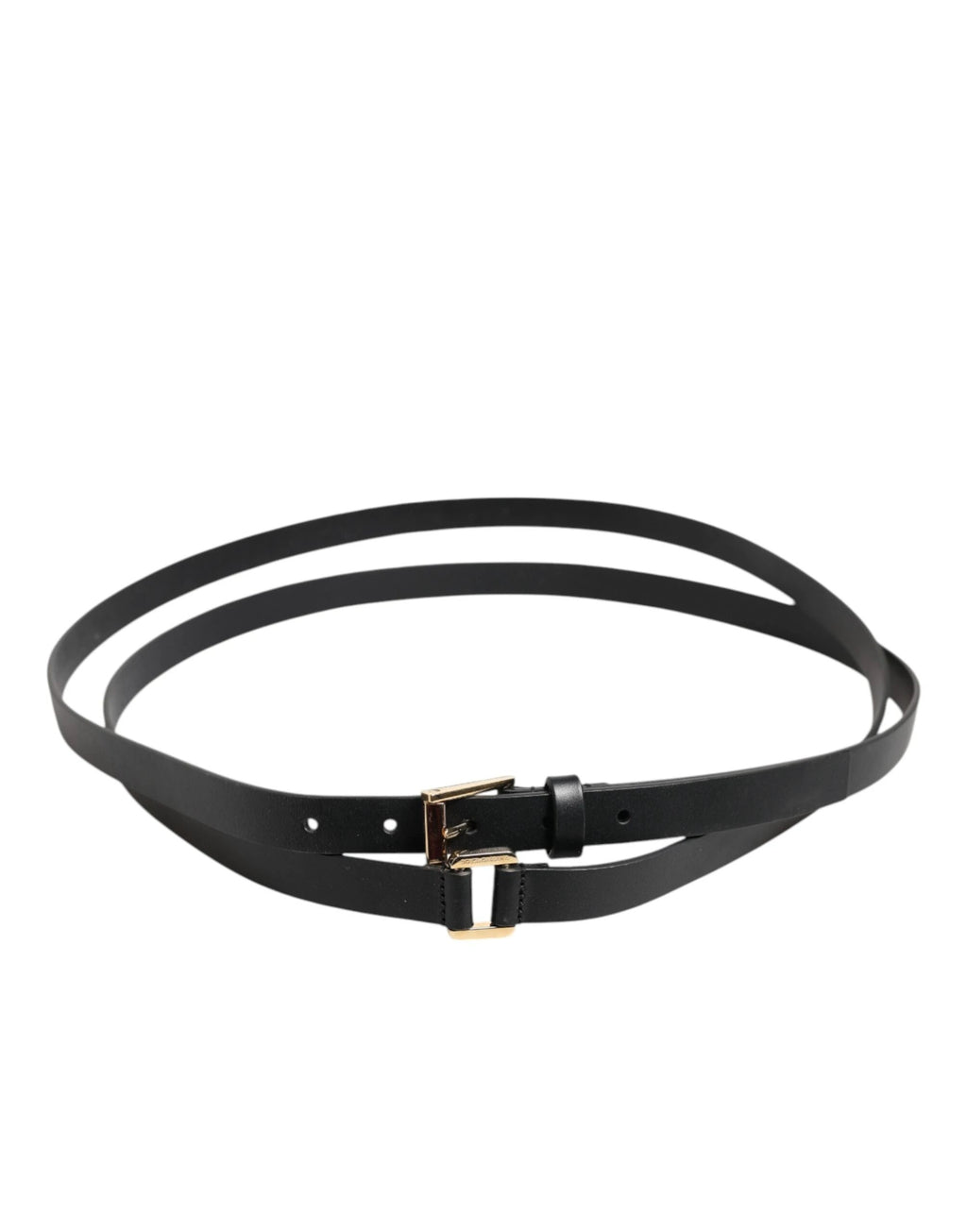 Dolce & Gabbana Black Double Strap Leather Gold Buckle Belt by Dolce & Gabbana