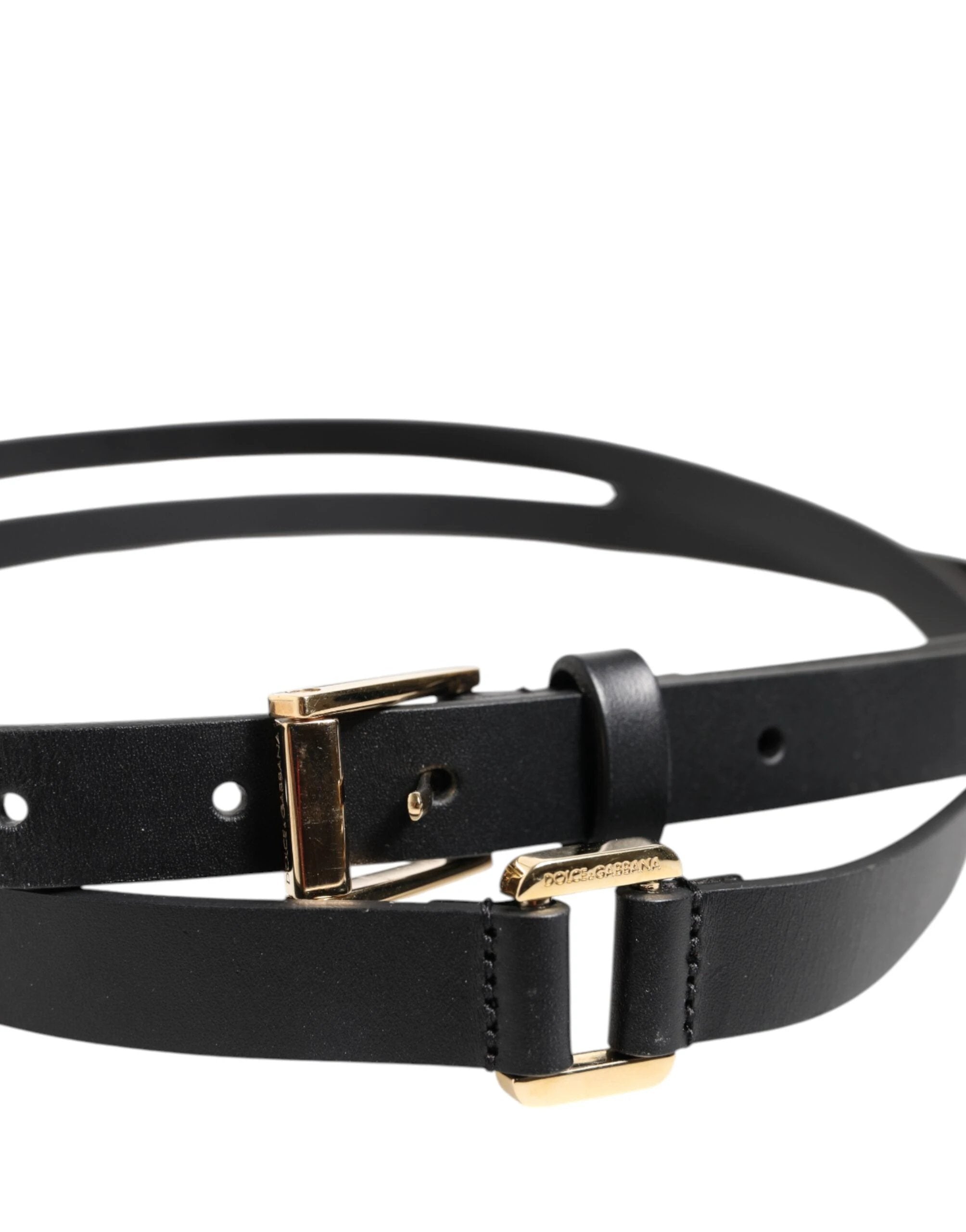 Dolce & Gabbana Black Double Strap Leather Gold Buckle Belt by Dolce & Gabbana
