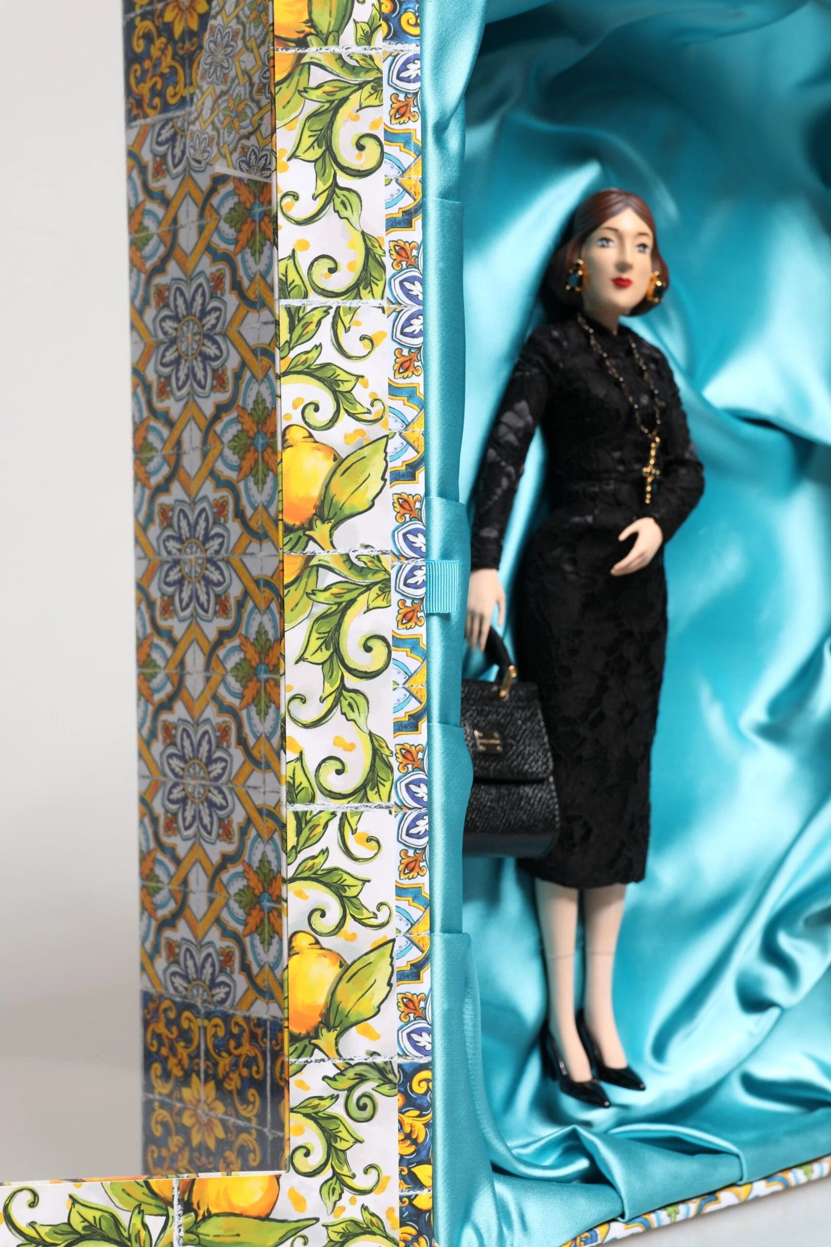 Dolce & Gabbana Black Dress MARIA Porcelain Fashion Show Leather Sicily Dolls by Dolce & Gabbana