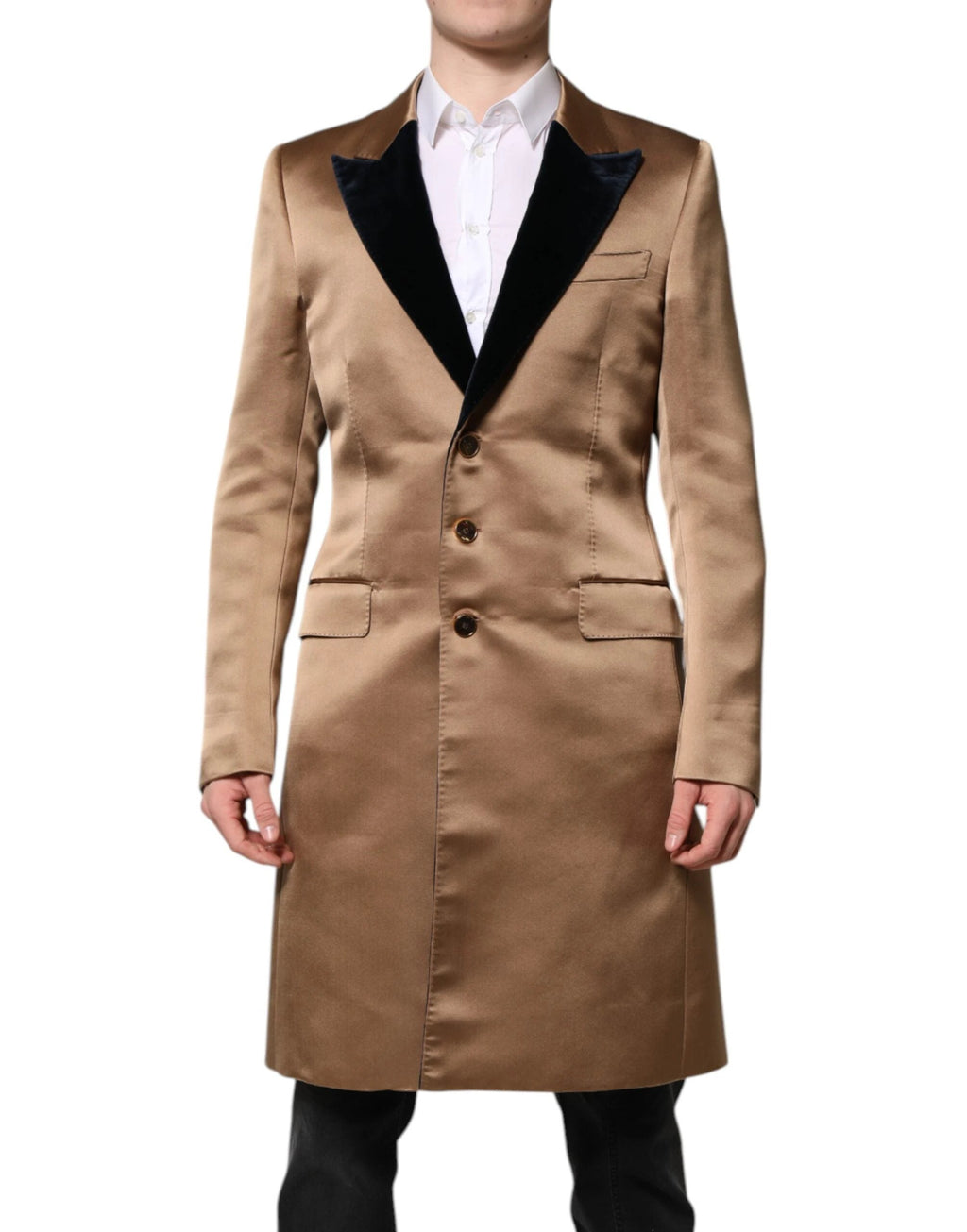 Dolce & Gabbana Brown Silk Single Breasted Trench Coat Jacket by Dolce & Gabbana
