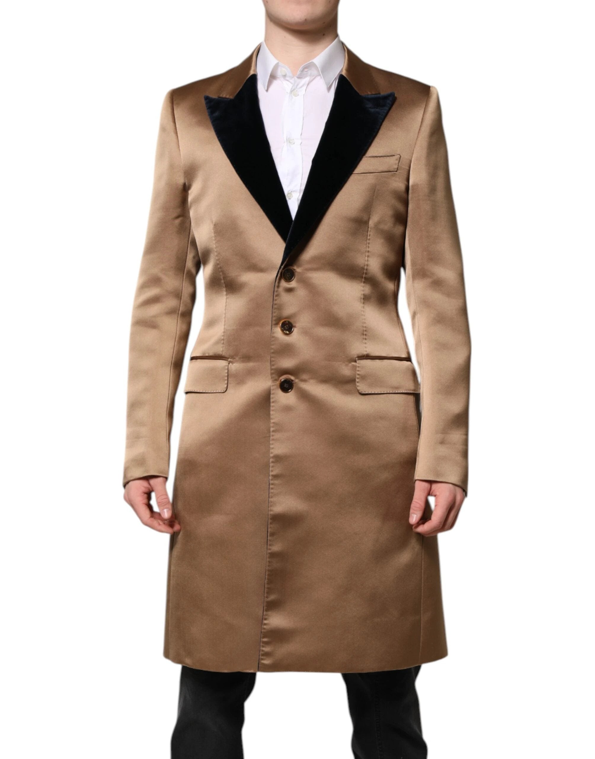Dolce & Gabbana Brown Silk Single Breasted Trench Coat Jacket by Dolce & Gabbana