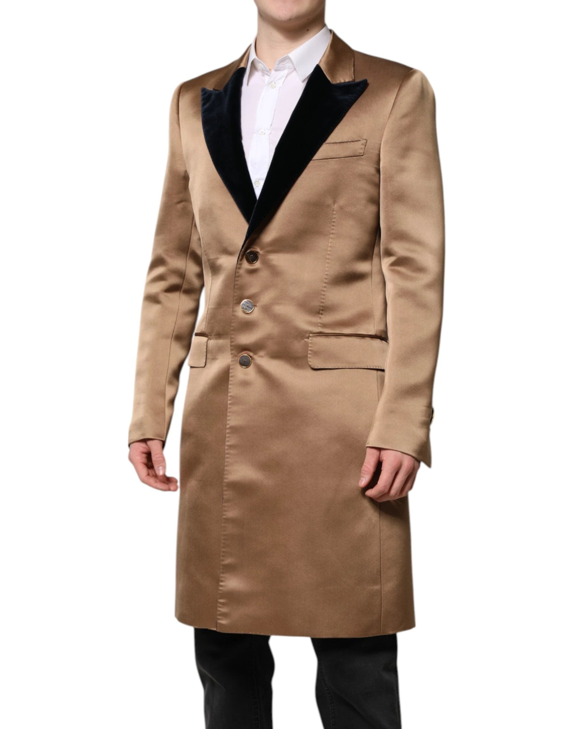 Dolce & Gabbana Brown Silk Single Breasted Trench Coat Jacket by Dolce & Gabbana