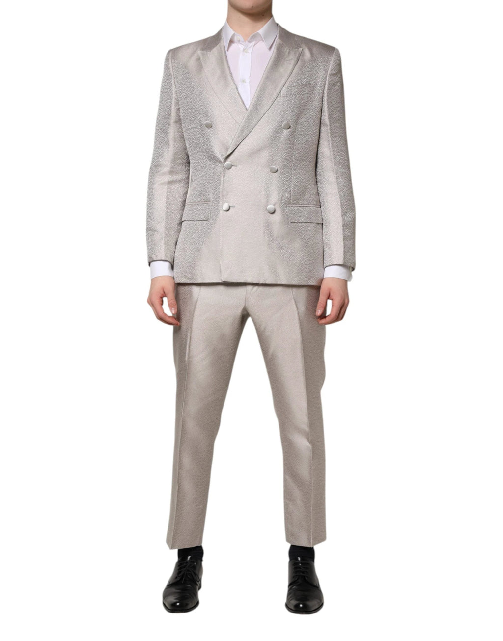 Dolce & Gabbana Light Gray Jacquard Silk Dotted 2 Piece Suit by Dolce & Gabbana