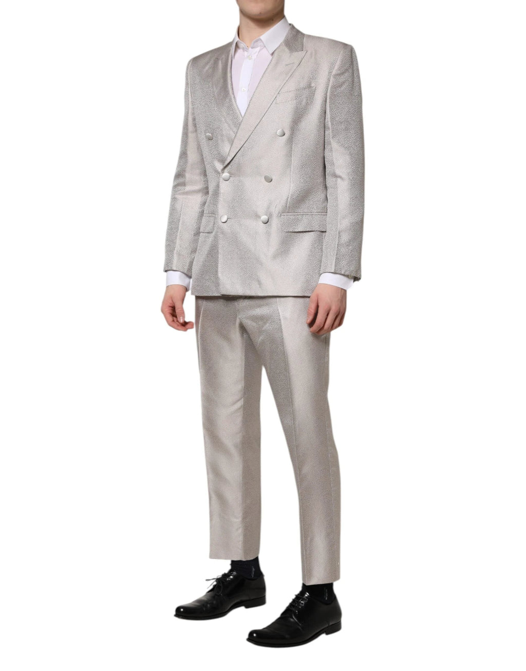 Dolce & Gabbana Light Gray Jacquard Silk Dotted 2 Piece Suit by Dolce & Gabbana