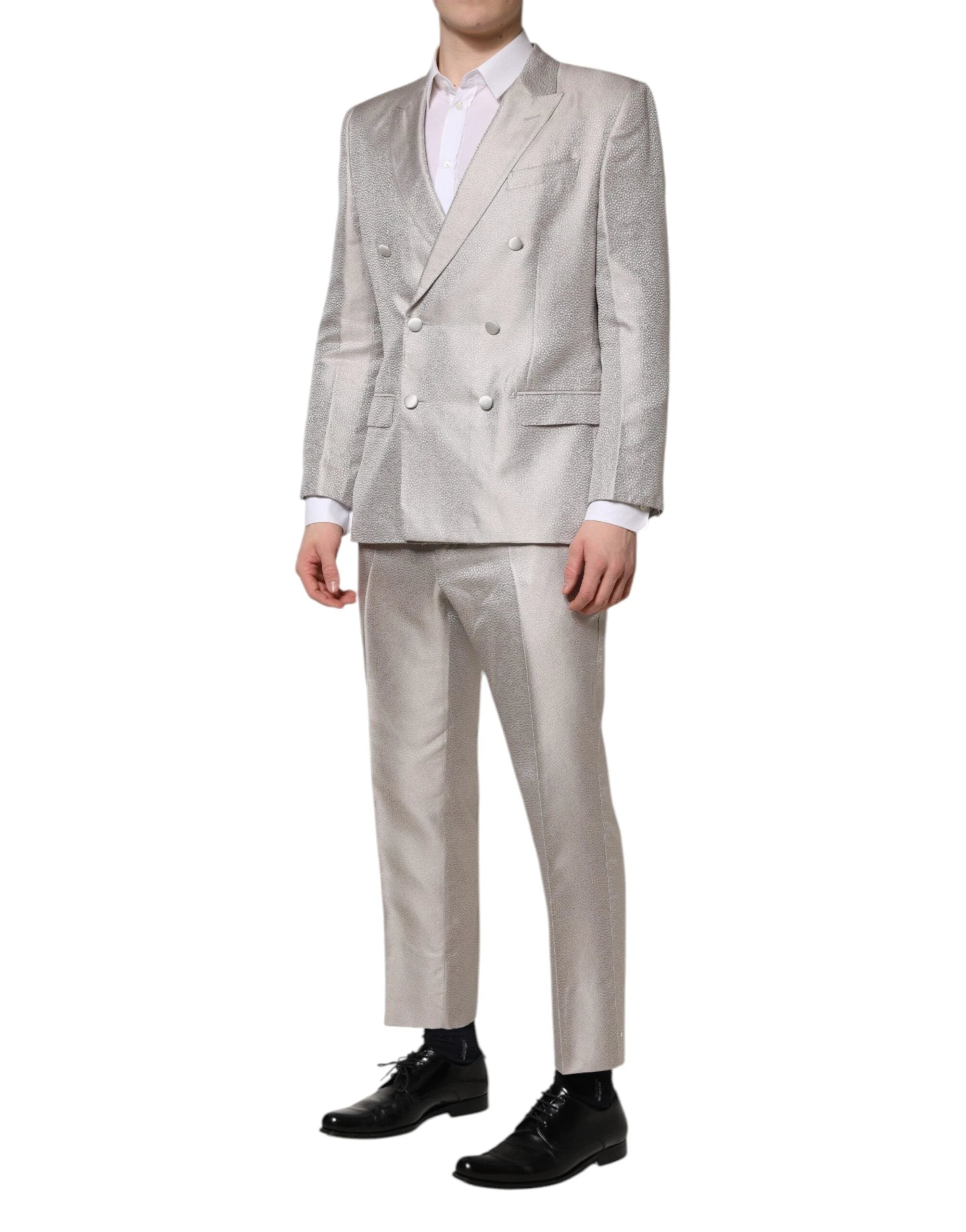 Dolce & Gabbana Light Gray Jacquard Silk Dotted 2 Piece Suit by Dolce & Gabbana