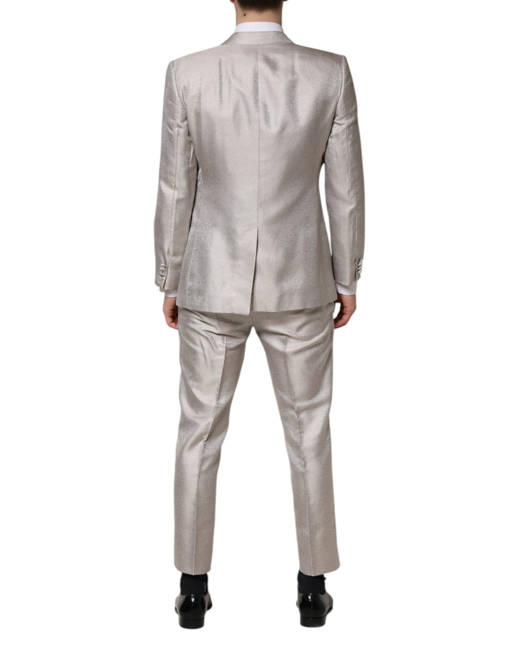 Dolce & Gabbana Light Gray Jacquard Silk Dotted 2 Piece Suit by Dolce & Gabbana