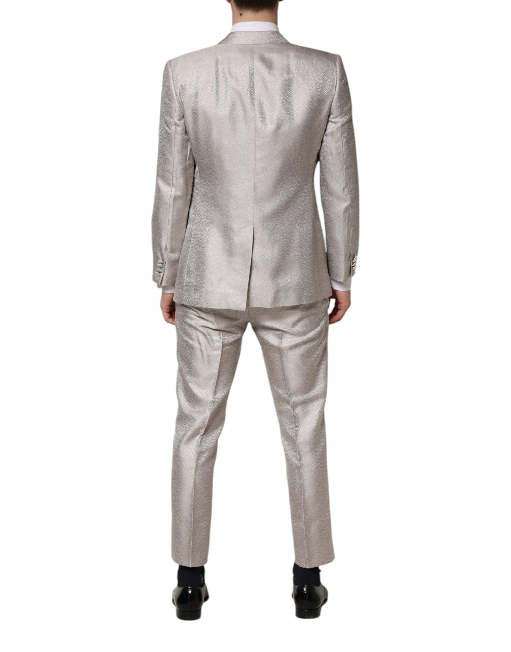 Dolce & Gabbana Light Gray Jacquard Silk Dotted 2 Piece Suit by Dolce & Gabbana
