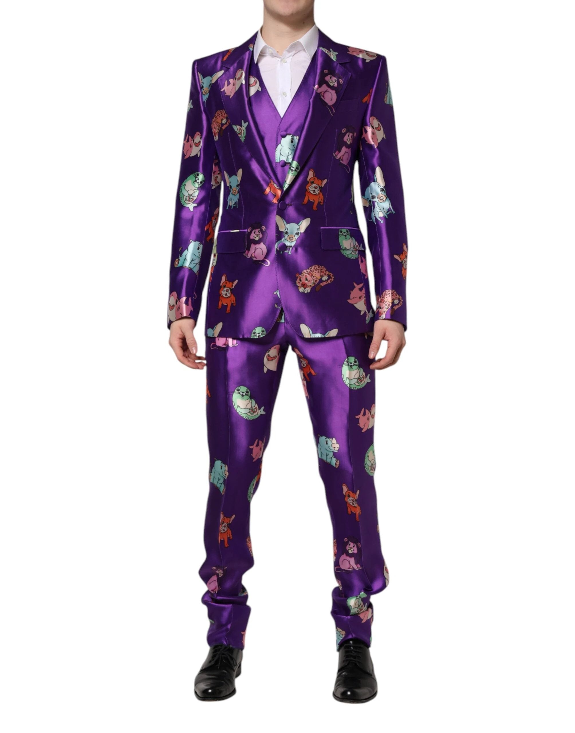 Dolce & Gabbana Purple Silk Animal Print 3 Piece Suit by Dolce & Gabbana