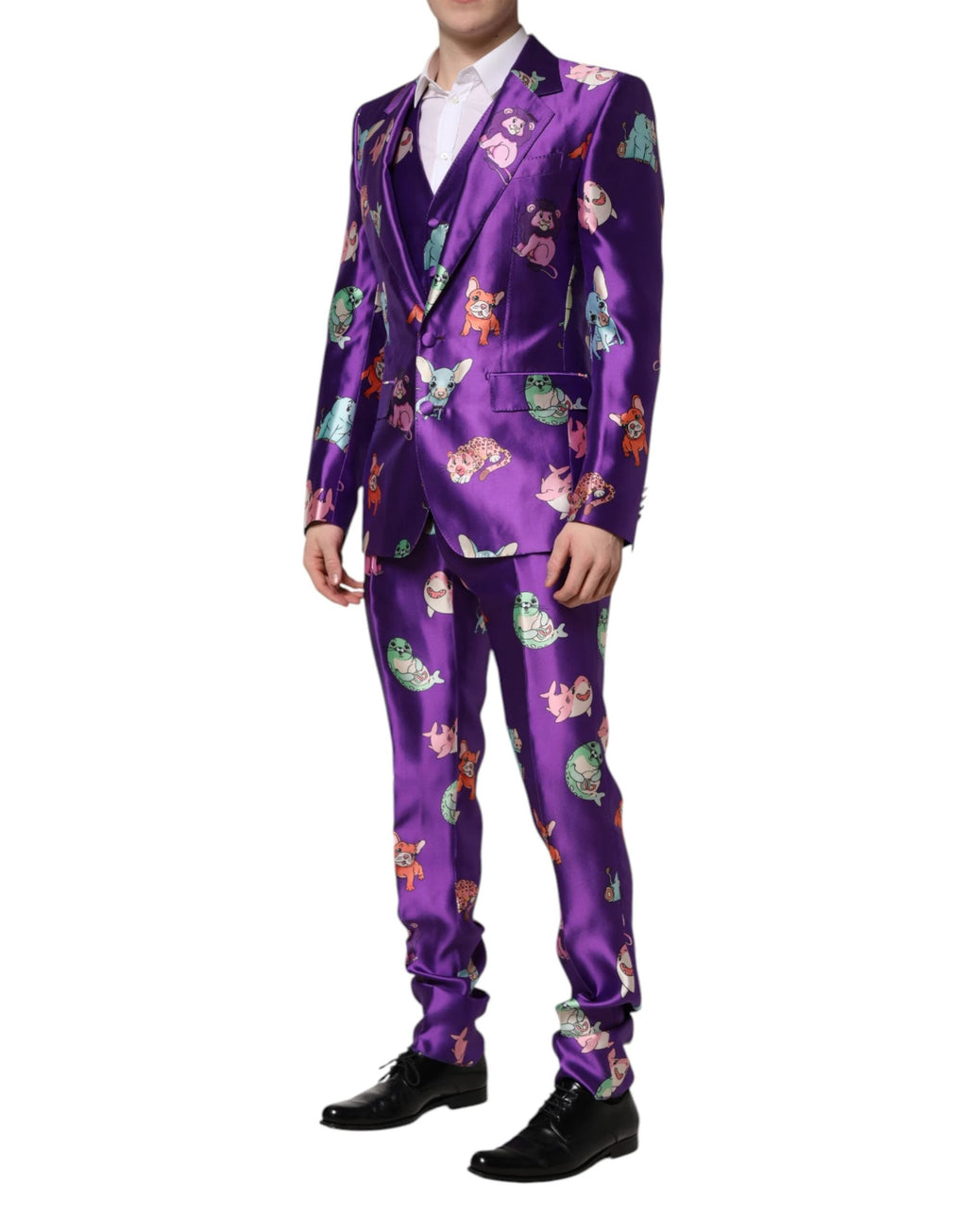 Dolce & Gabbana Purple Silk Animal Print 3 Piece Suit by Dolce & Gabbana