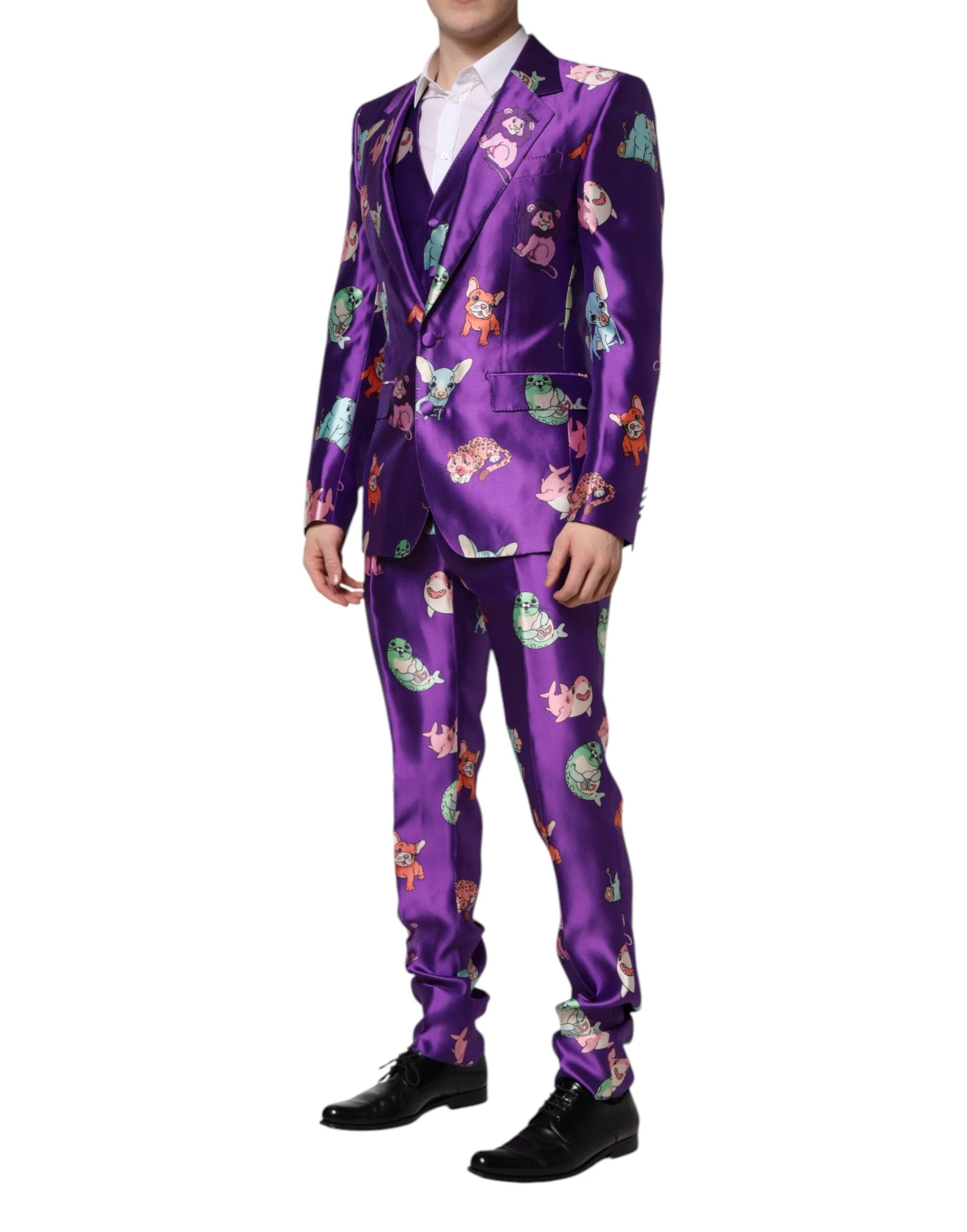 Dolce & Gabbana Purple Silk Animal Print 3 Piece Suit by Dolce & Gabbana