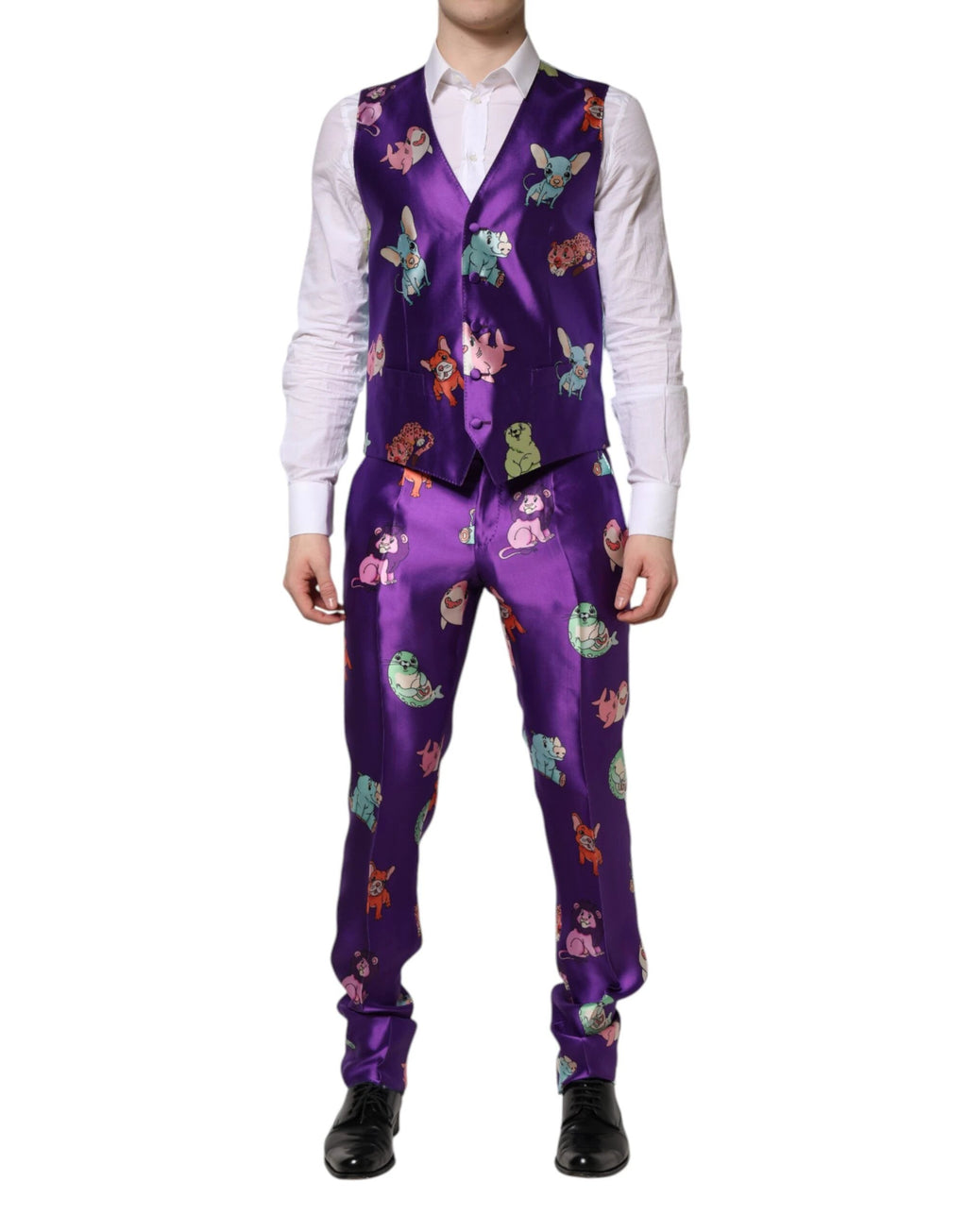 Dolce & Gabbana Purple Silk Animal Print 3 Piece Suit by Dolce & Gabbana