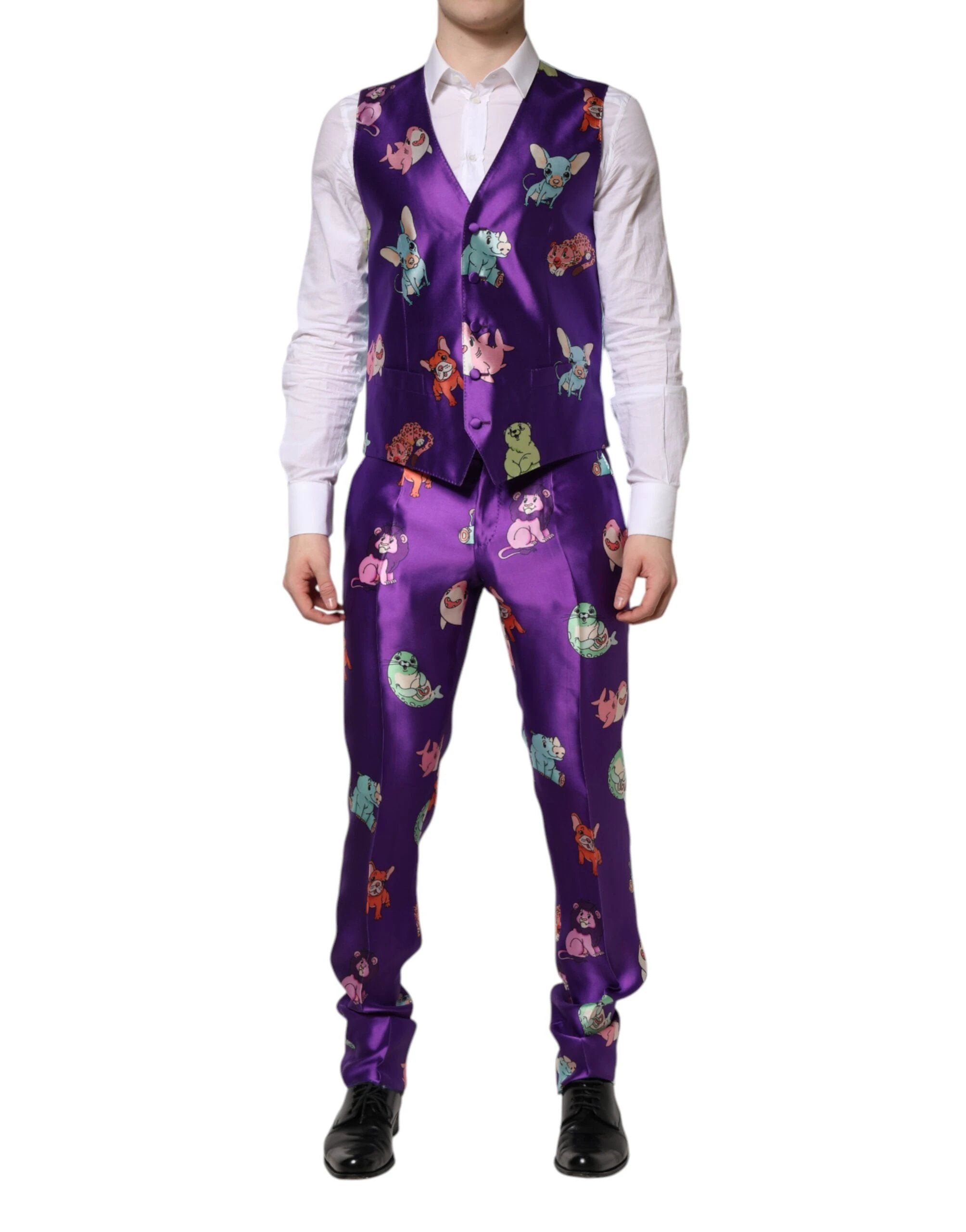 Dolce & Gabbana Purple Silk Animal Print 3 Piece Suit by Dolce & Gabbana