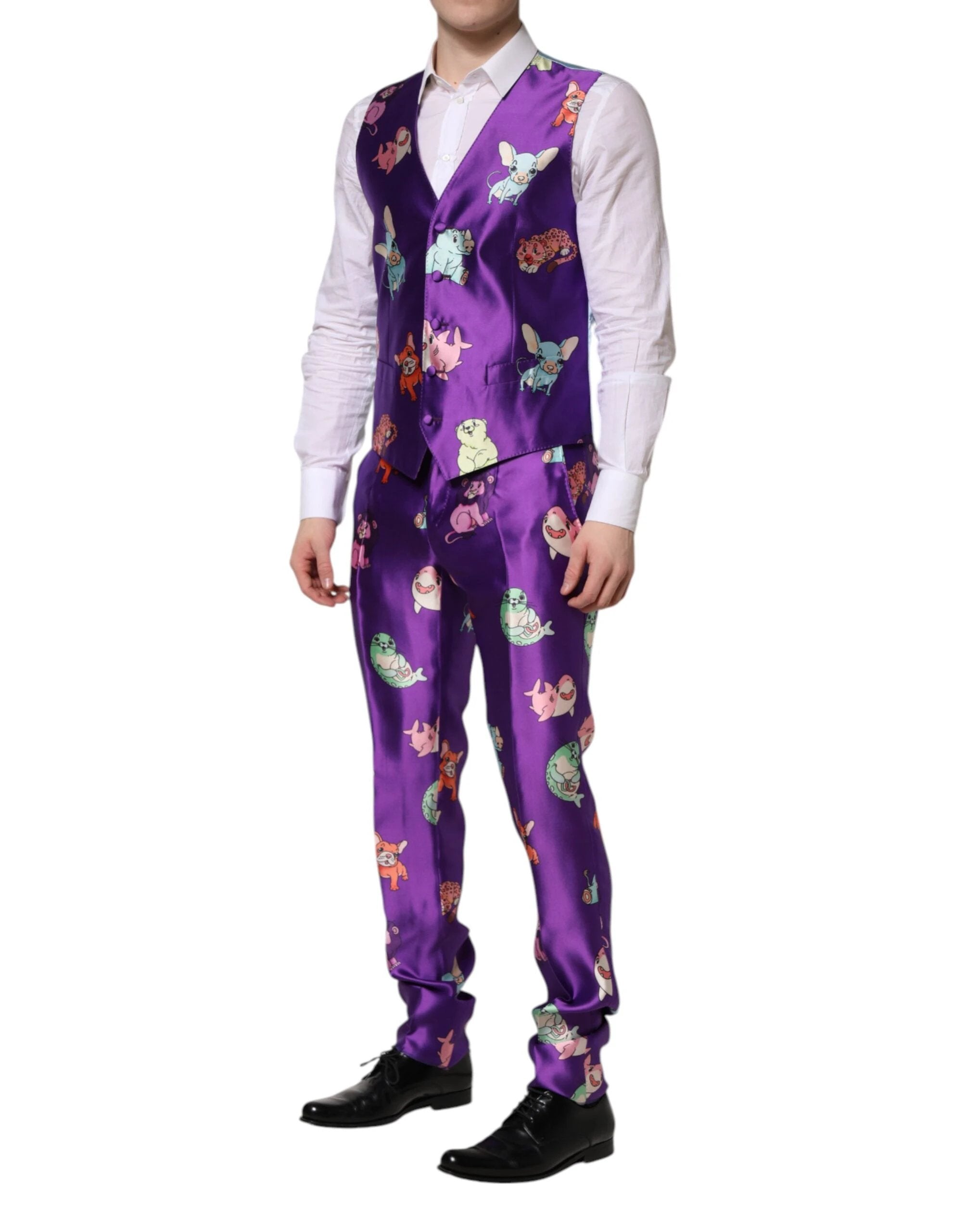 Dolce & Gabbana Purple Silk Animal Print 3 Piece Suit by Dolce & Gabbana