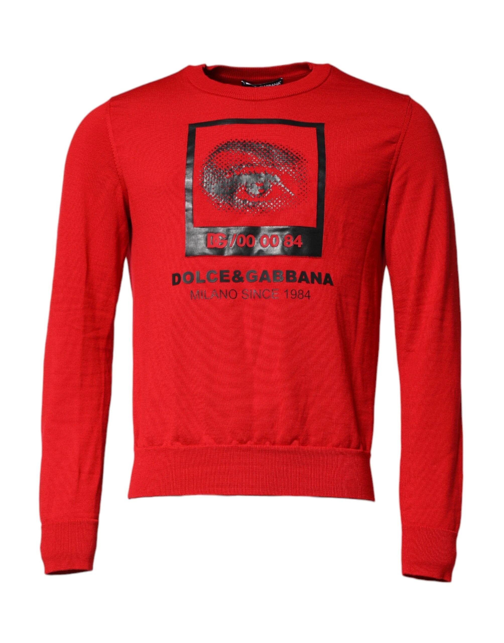 Dolce & Gabbana Red Eye Print Crew Neck Men Pullover Sweater by Dolce & Gabbana