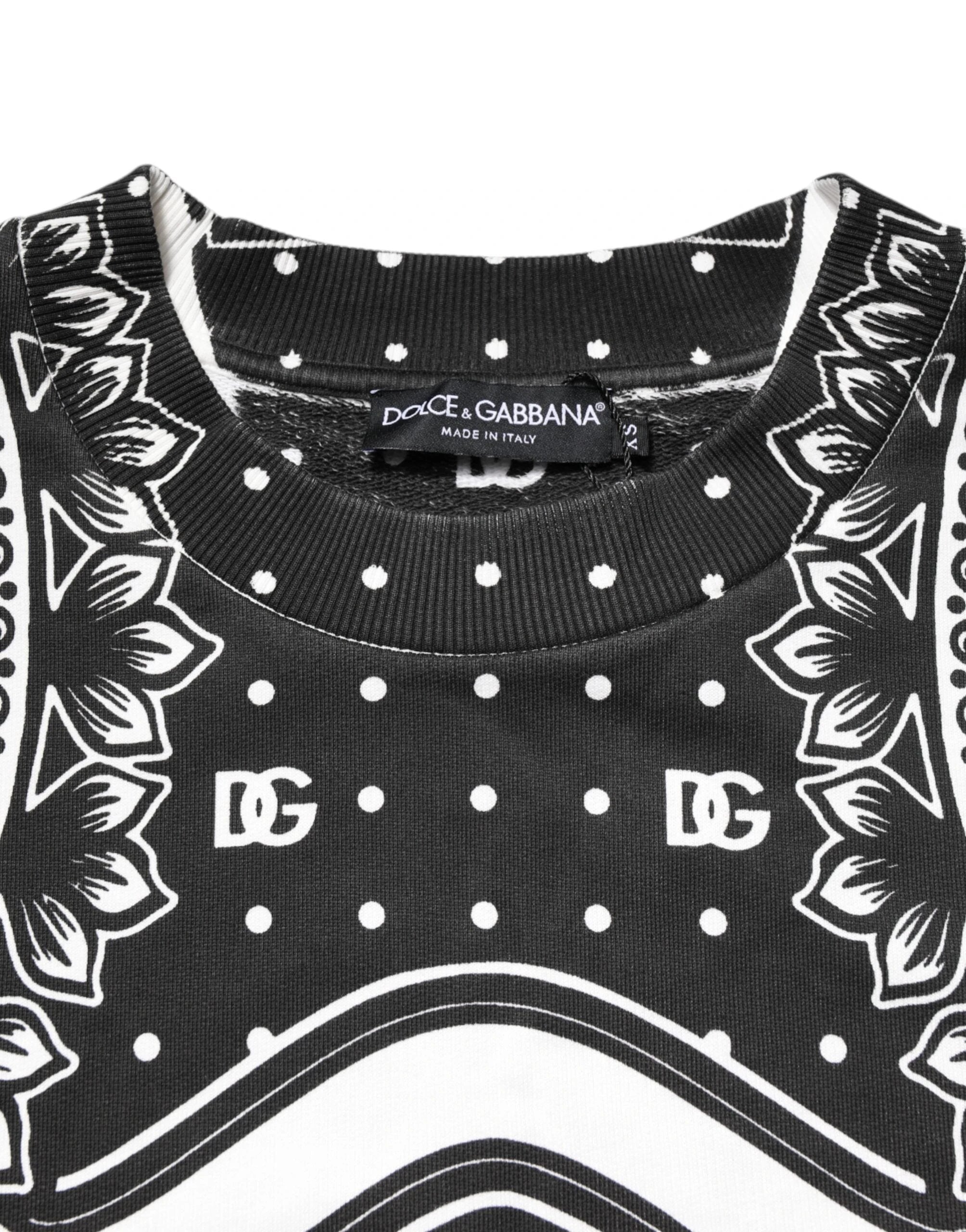 Dolce & Gabbana Black White Bandana Cotton Men Sweatshirt Sweater by Dolce & Gabbana
