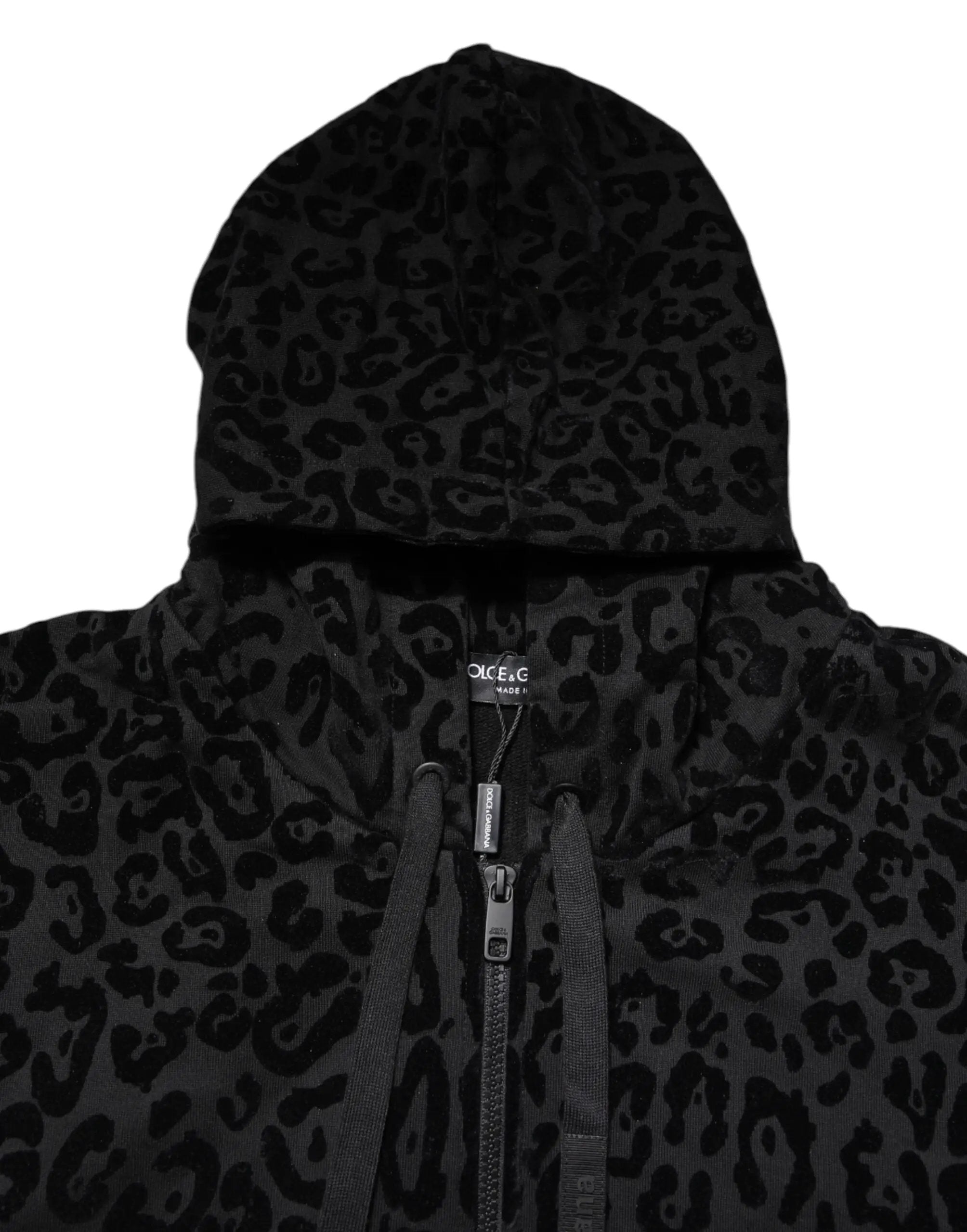 Sweat-shirt à capuche zippé Dolce &amp; Gabbana léopard noir