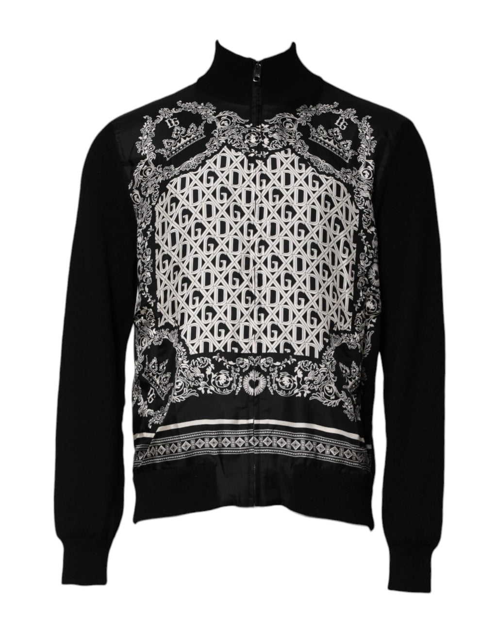 Dolce & Gabbana Black White Bandana Print Full Zip Sweater by Dolce & Gabbana