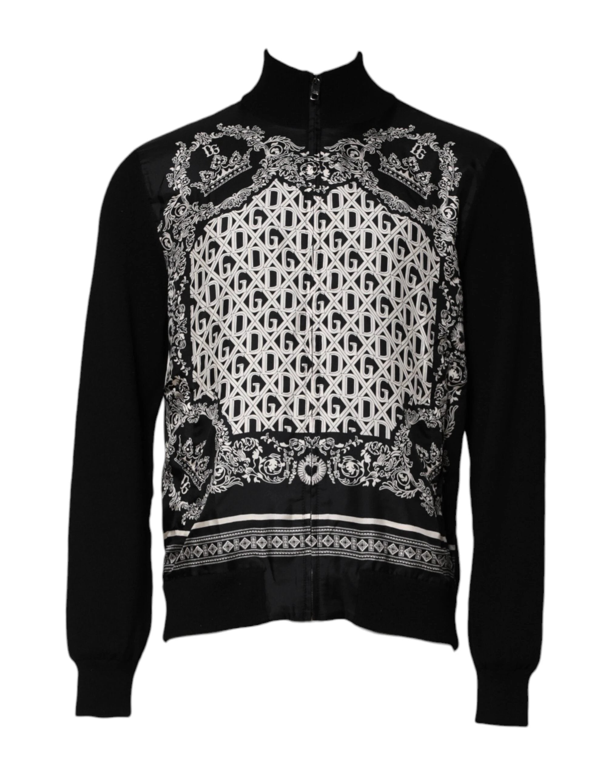 Dolce & Gabbana Black White Bandana Print Full Zip Sweater by Dolce & Gabbana