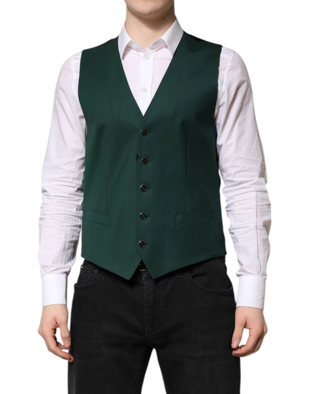 Dolce & Gabbana Green Wool Dress Formal Men Waistcoat Vest by Dolce & Gabbana