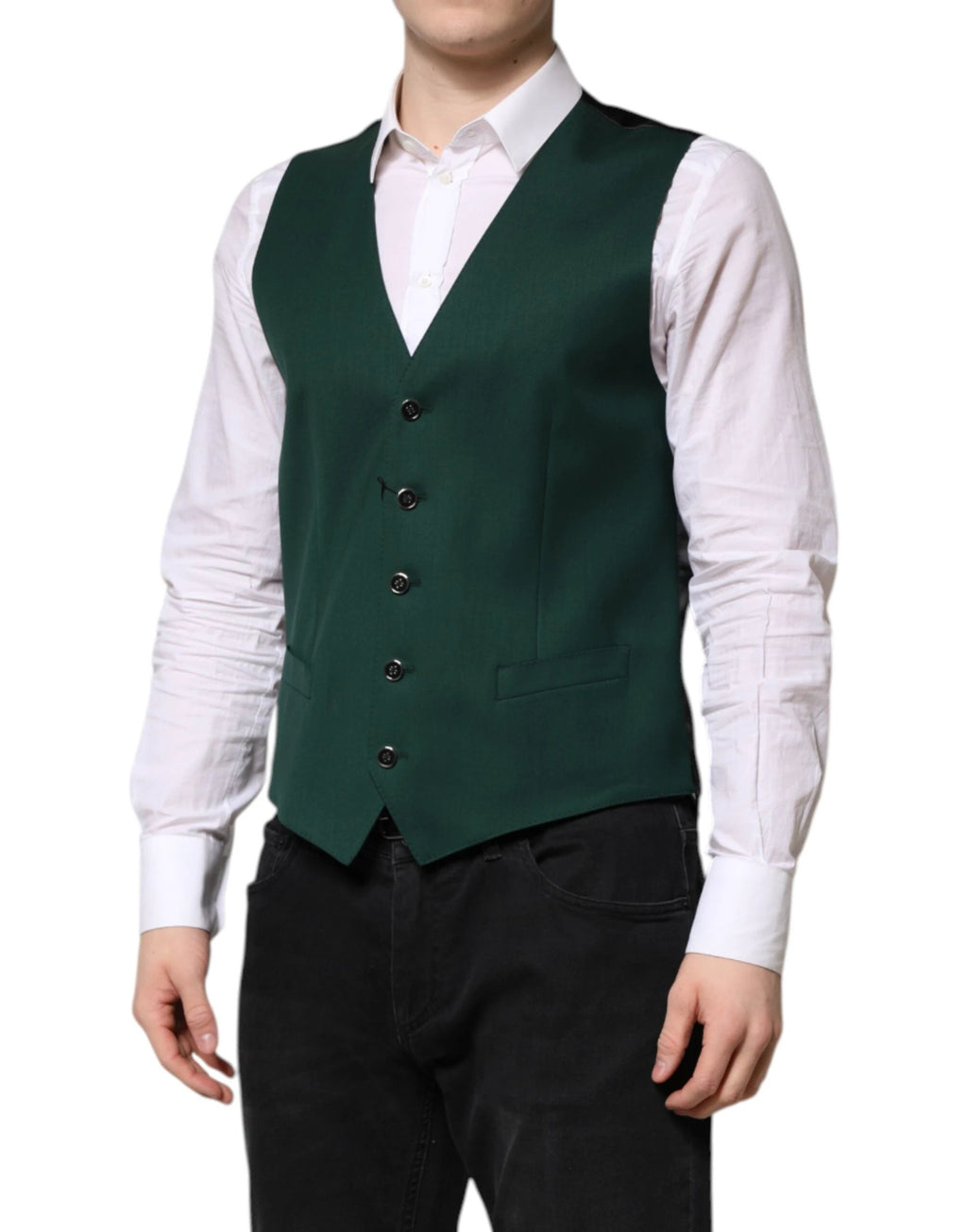 Dolce & Gabbana Green Wool Dress Formal Men Waistcoat Vest by Dolce & Gabbana