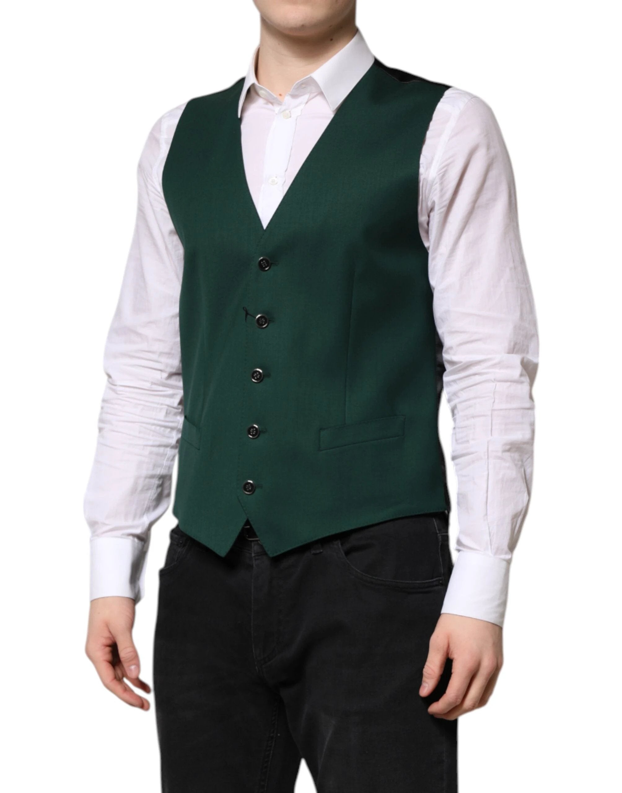 Dolce & Gabbana Green Wool Dress Formal Men Waistcoat Vest by Dolce & Gabbana